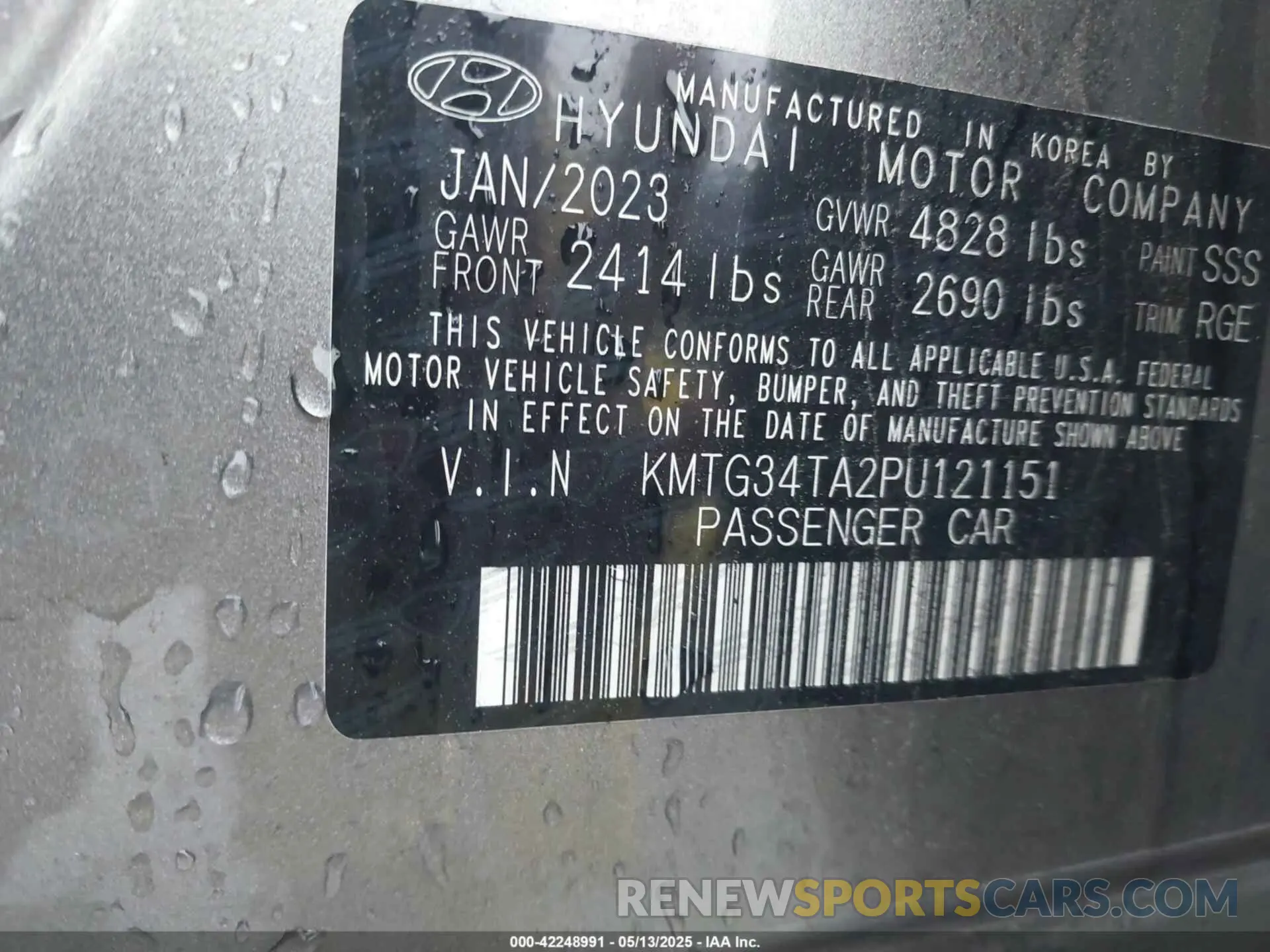 9 Фотография поврежденного автомобиля KMTG34TA2PU121151 GENESIS G70 2023