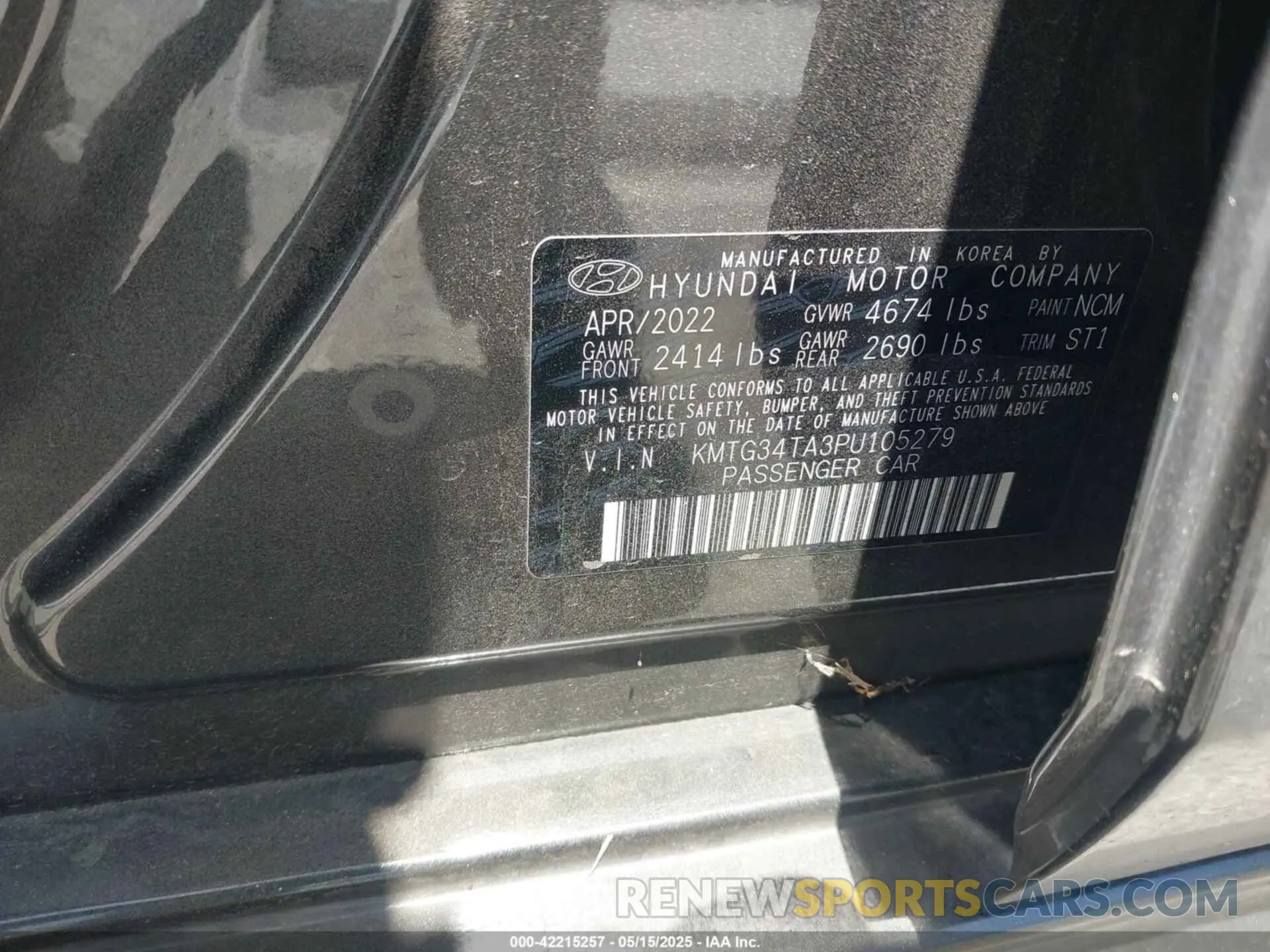 9 Photograph of a damaged car KMTG34TA3PU105279 GENESIS G70 2023