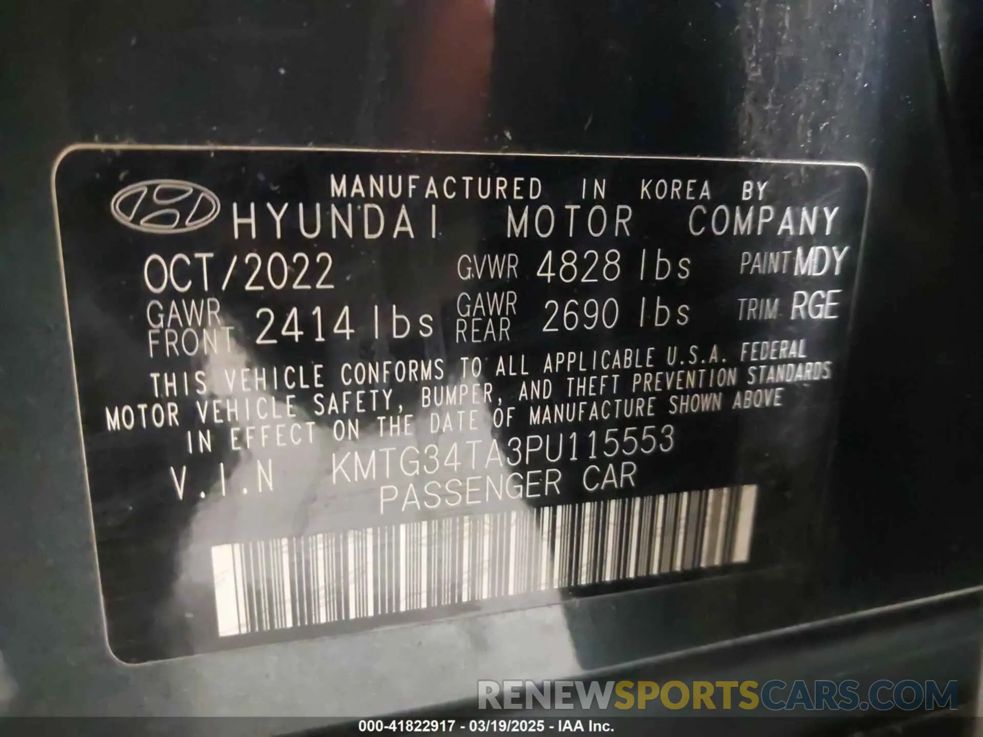9 Photograph of a damaged car KMTG34TA3PU115553 GENESIS G70 2023