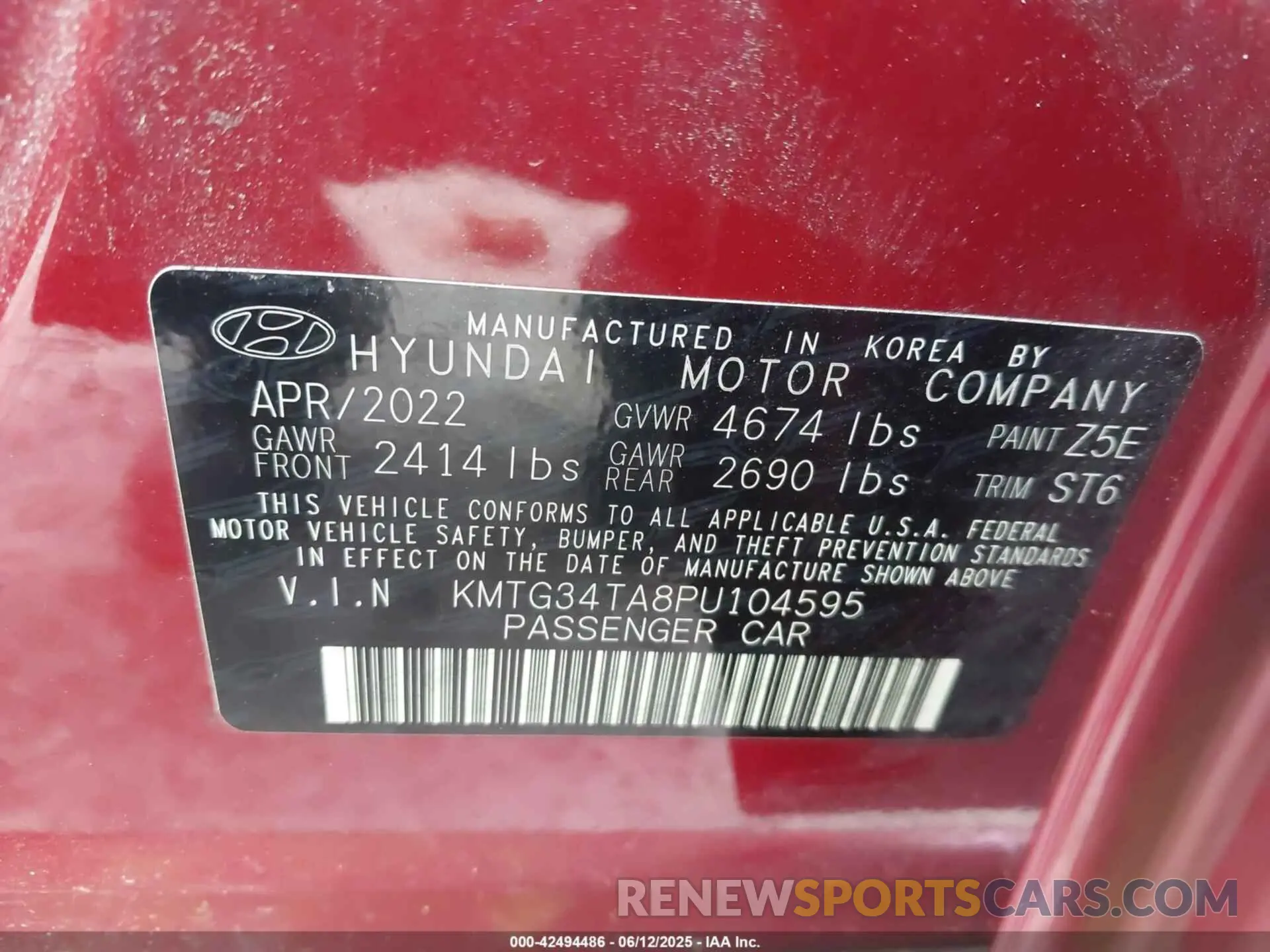 9 Photograph of a damaged car KMTG34TA8PU104595 GENESIS G70 2023