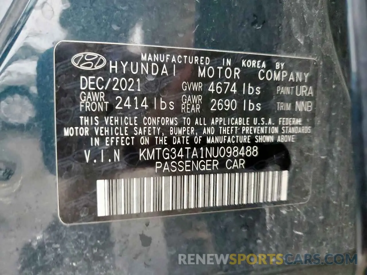 13 Photograph of a damaged car KMTG34TA1NU098488 GENESIS G70 BASE 2022