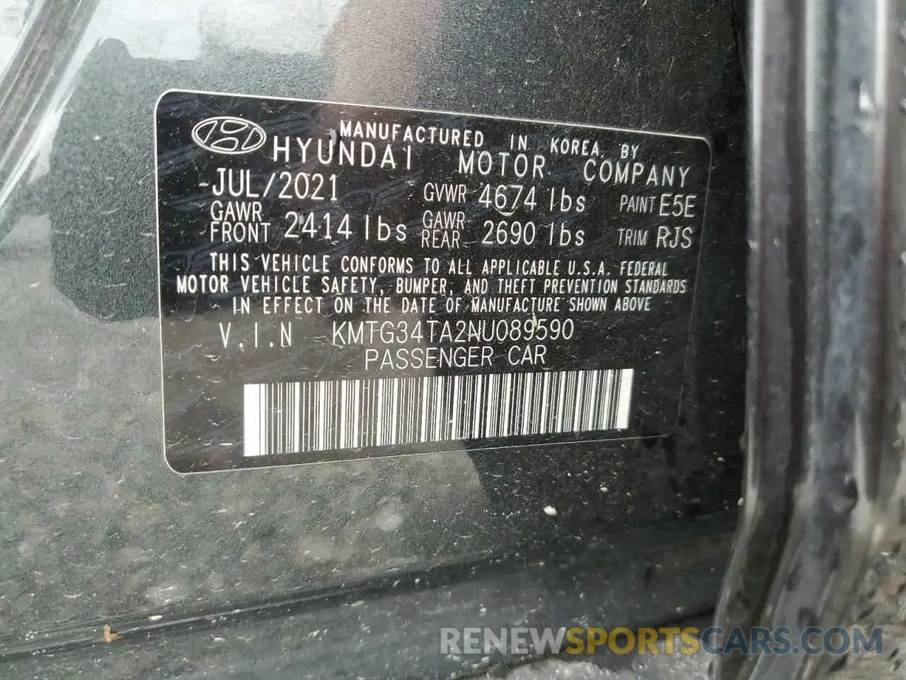 12 Photograph of a damaged car KMTG34TA2NU089590 GENESIS G70 BASE 2022
