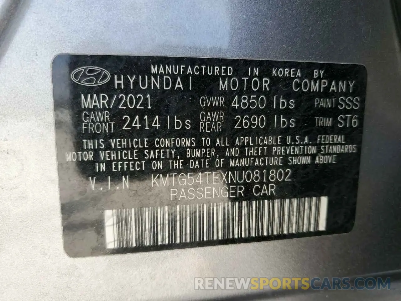 12 Фотография поврежденного автомобиля KMTG54TEXNU081802 GENESIS G70 BASE 2022
