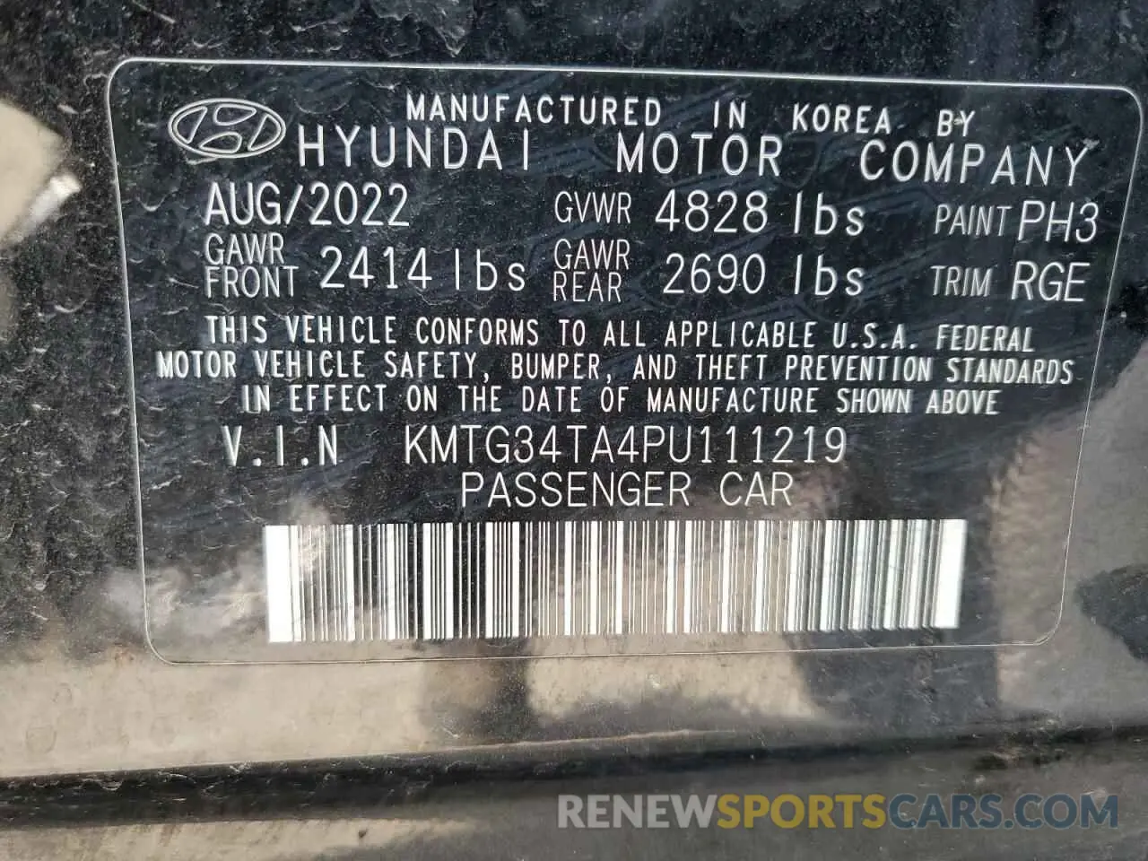 12 Photograph of a damaged car KMTG34TA4PU111219 GENESIS G70 BASE 2023