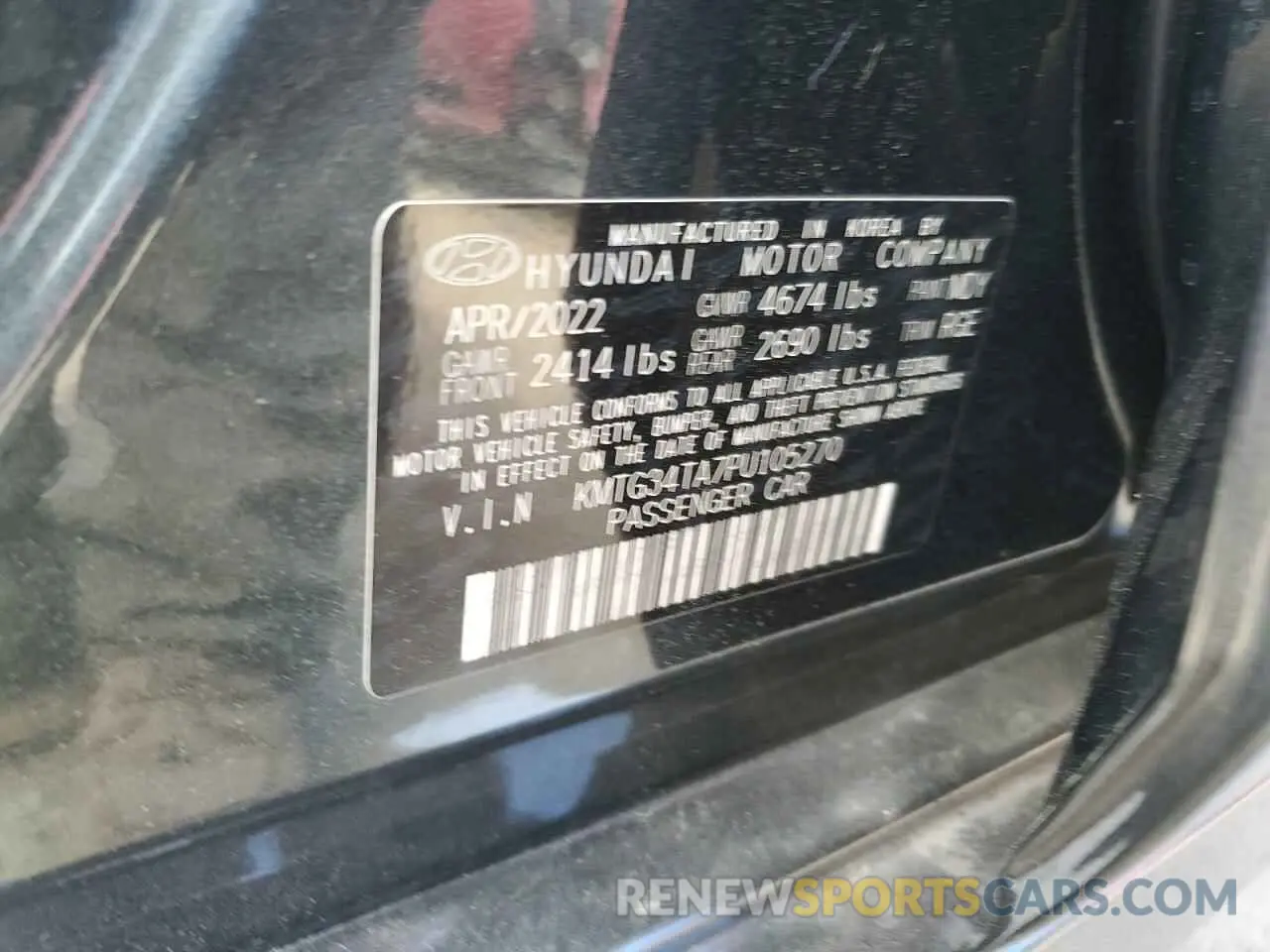 13 Photograph of a damaged car KMTG34TA7PU105270 GENESIS G70 BASE 2023