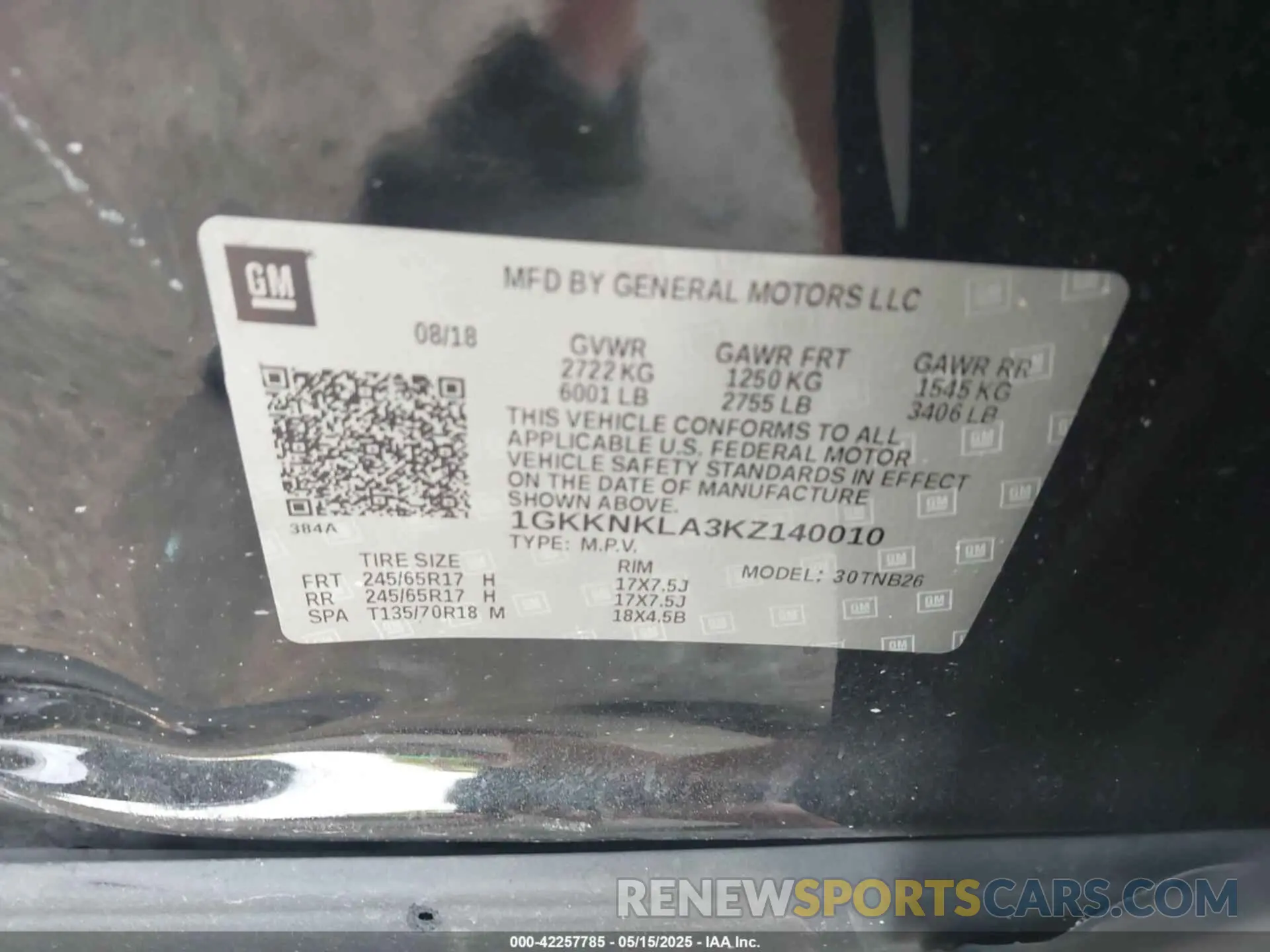 9 Photograph of a damaged car 1GKKNKLA3KZ140010 GMC ACADIA 2019