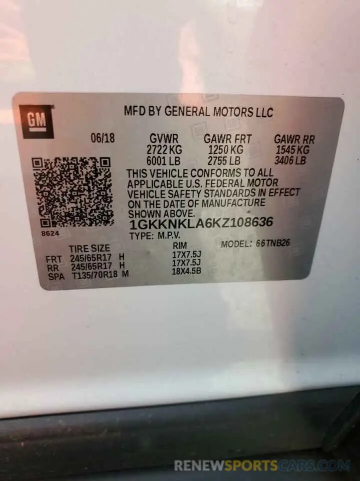 14 Фотография поврежденного автомобиля 1GKKNKLA6KZ108636 GMC ACADIA 2019