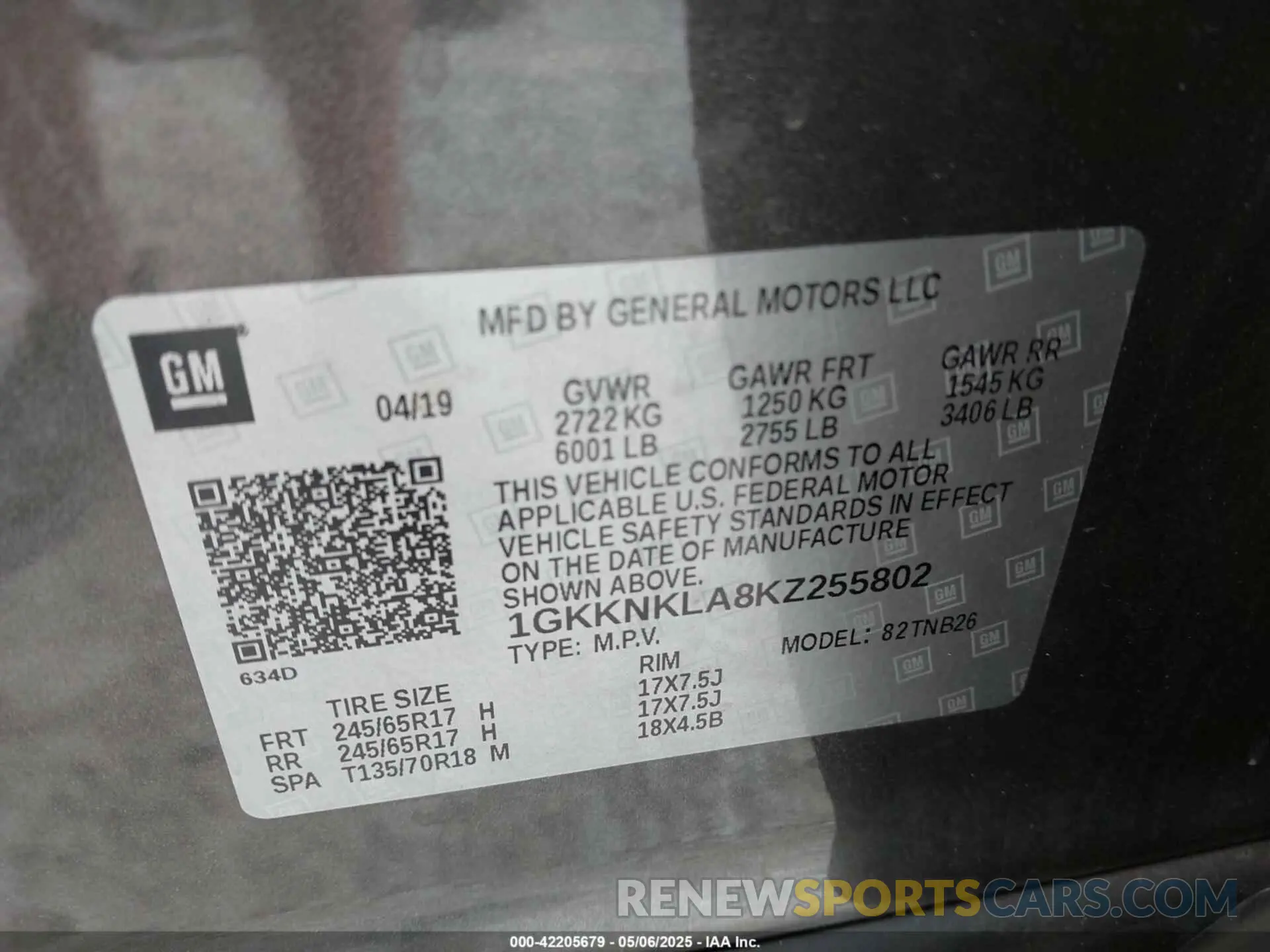 9 Фотография поврежденного автомобиля 1GKKNKLA8KZ255802 GMC ACADIA 2019