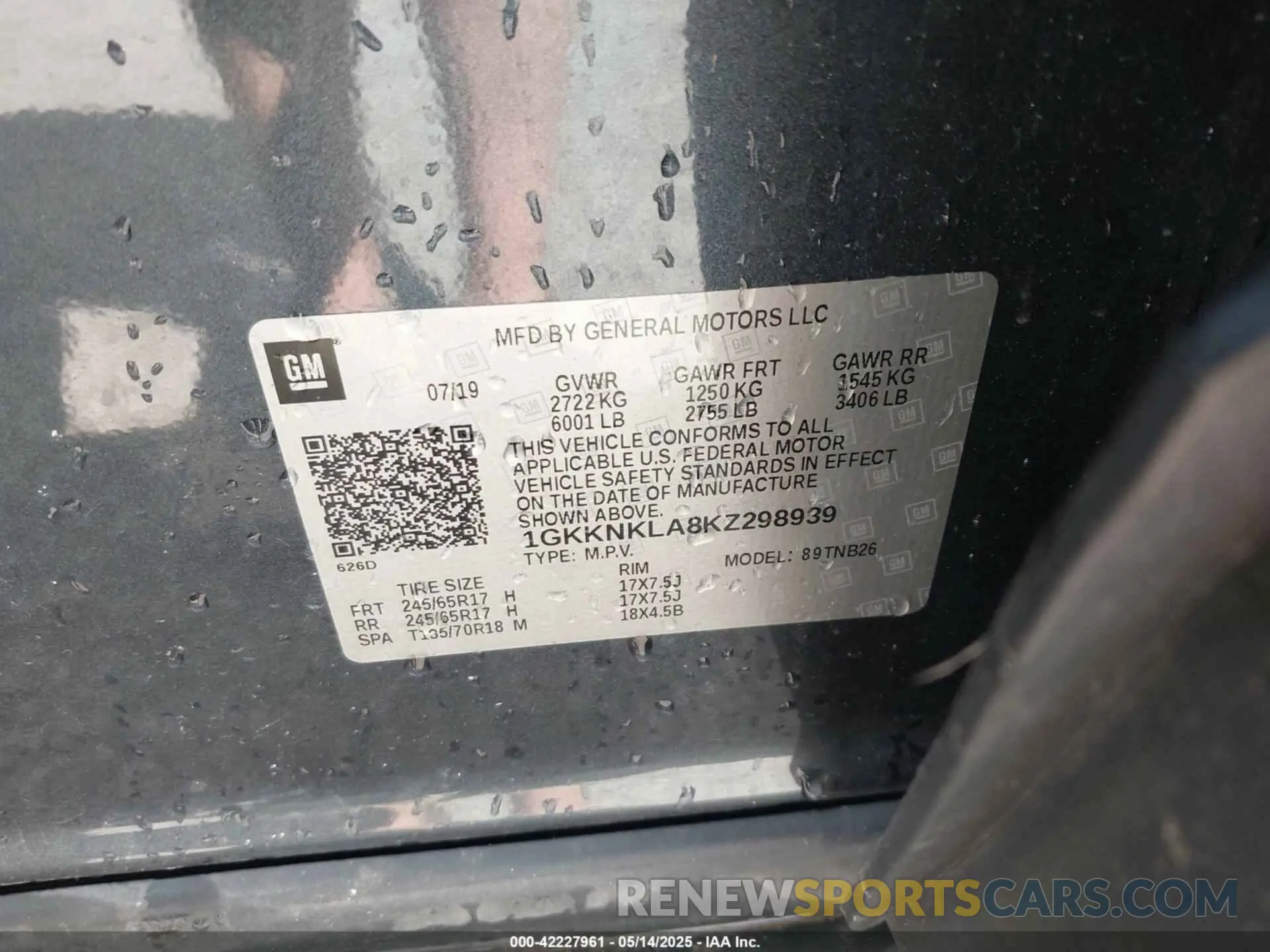 9 Фотография поврежденного автомобиля 1GKKNKLA8KZ298939 GMC ACADIA 2019