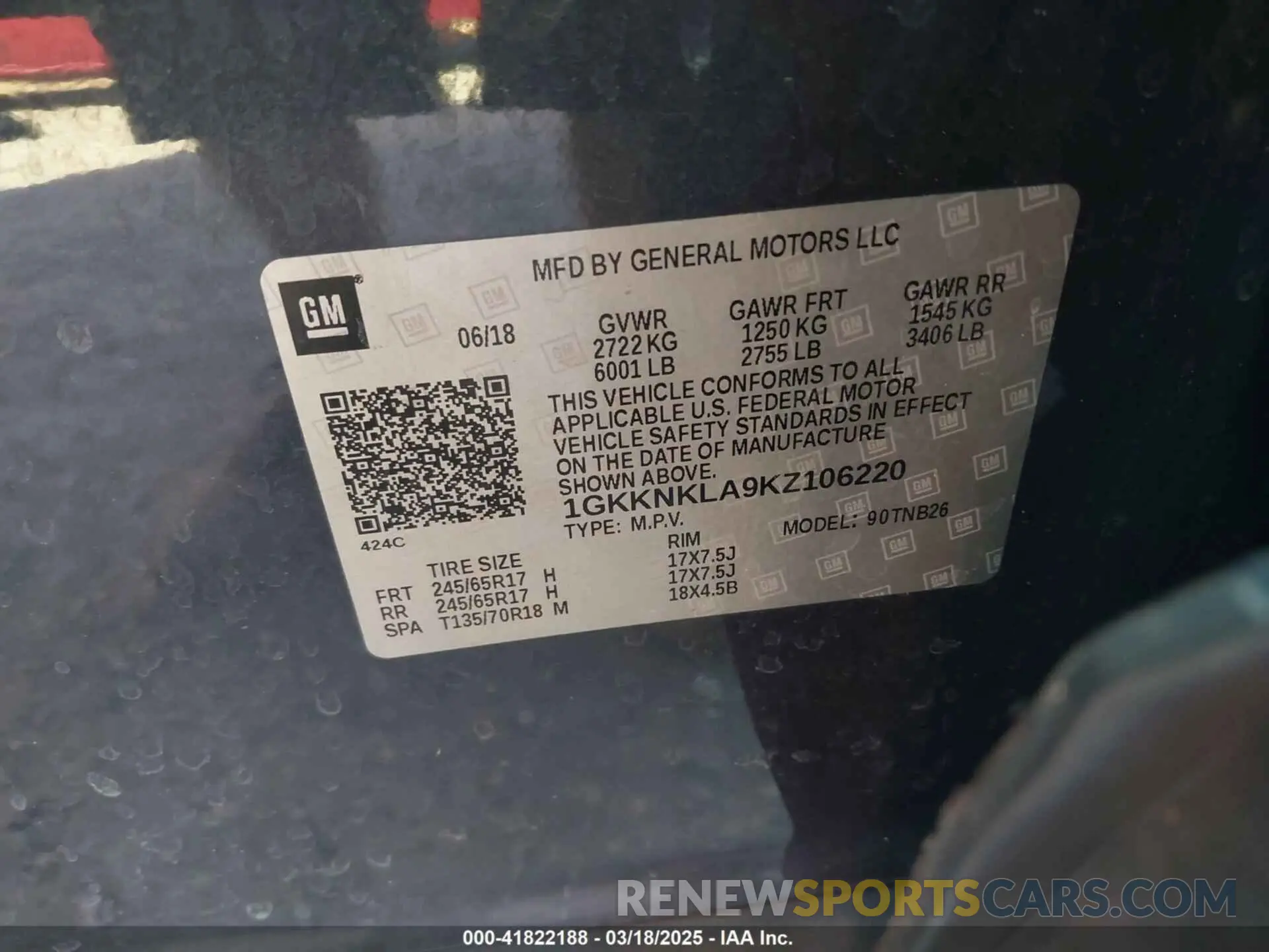 9 Photograph of a damaged car 1GKKNKLA9KZ106220 GMC ACADIA 2019