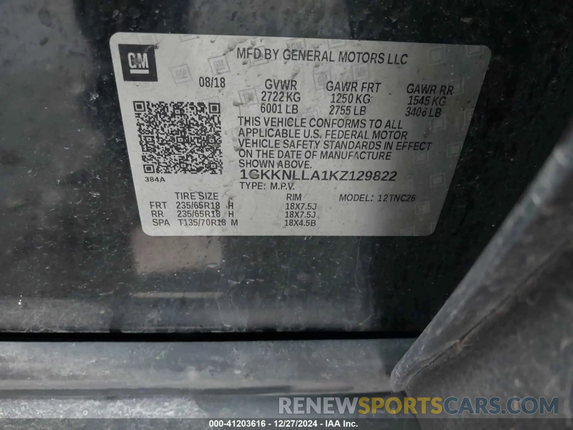 9 Фотография поврежденного автомобиля 1GKKNLLA1KZ129822 GMC ACADIA 2019