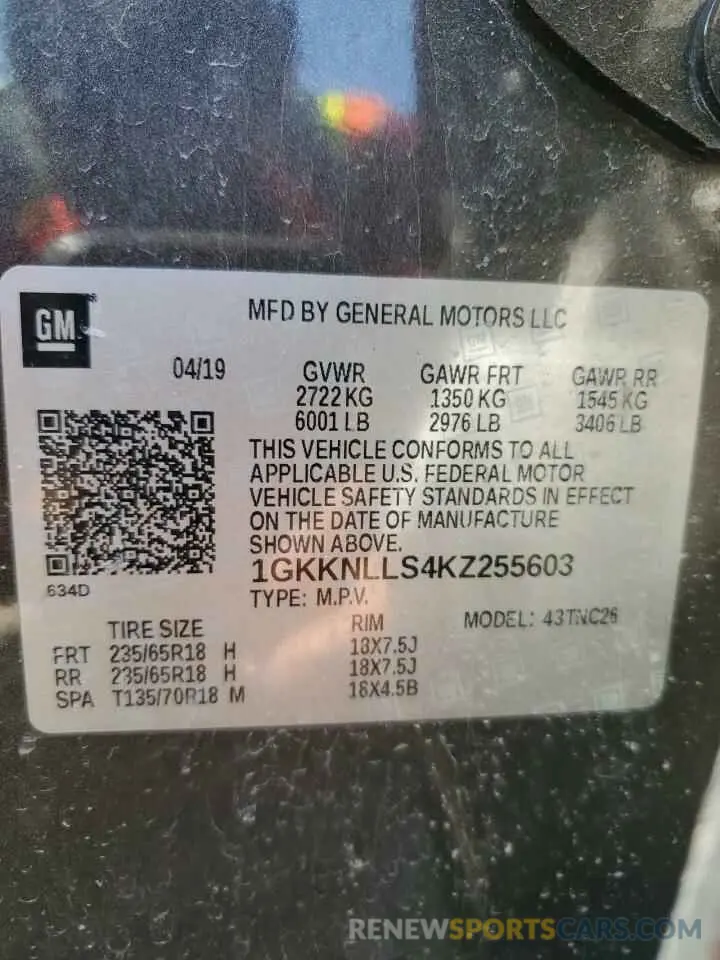 13 Photograph of a damaged car 1GKKNLLS4KZ255603 GMC ACADIA 2019