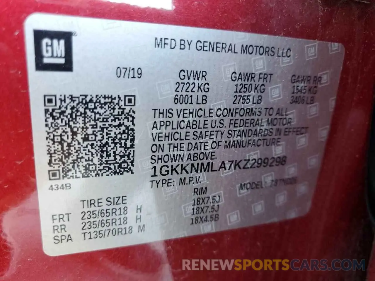 15 Фотография поврежденного автомобиля 1GKKNMLA7KZ299298 GMC ACADIA 2019