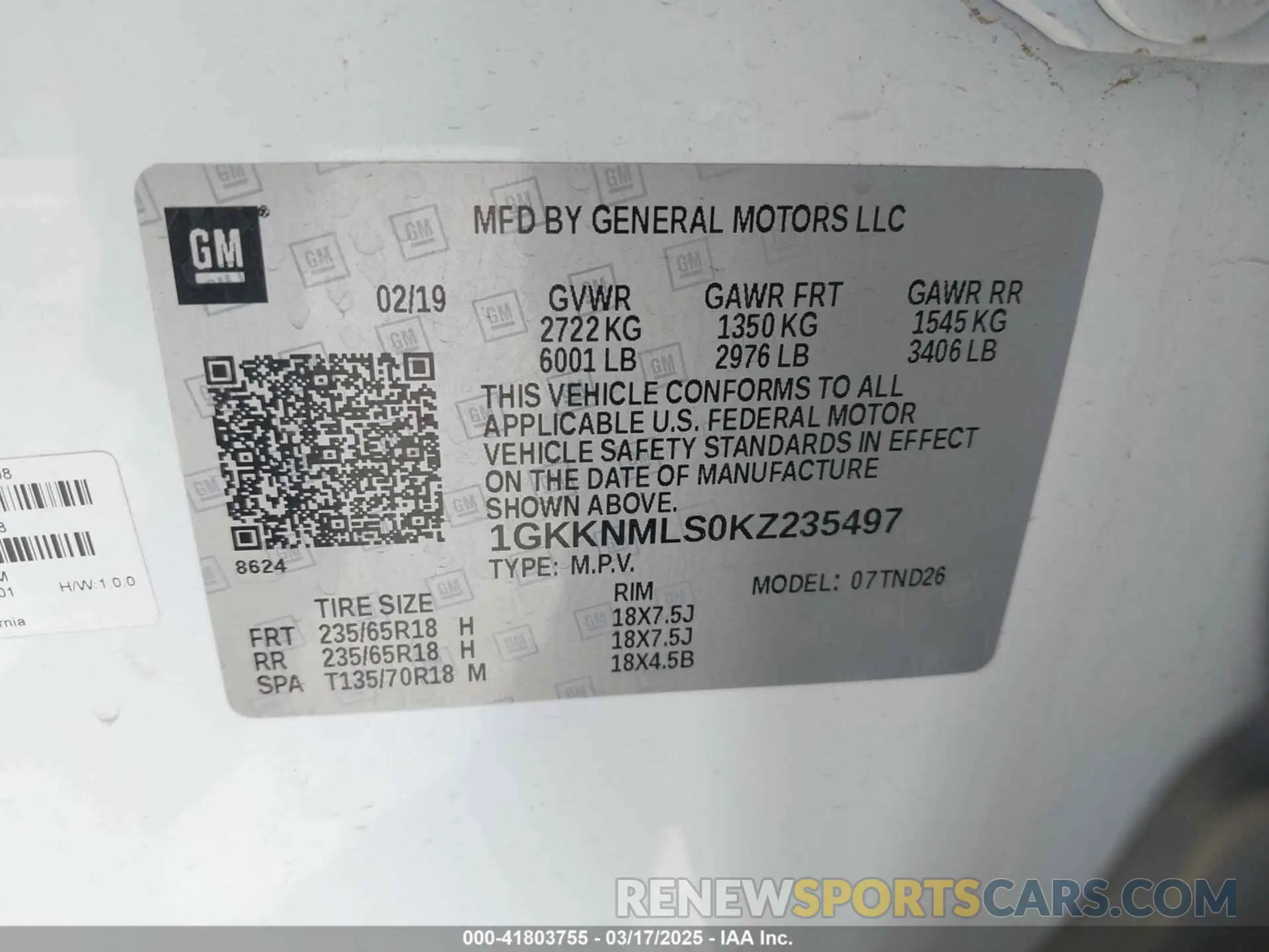 9 Фотография поврежденного автомобиля 1GKKNMLS0KZ235497 GMC ACADIA 2019