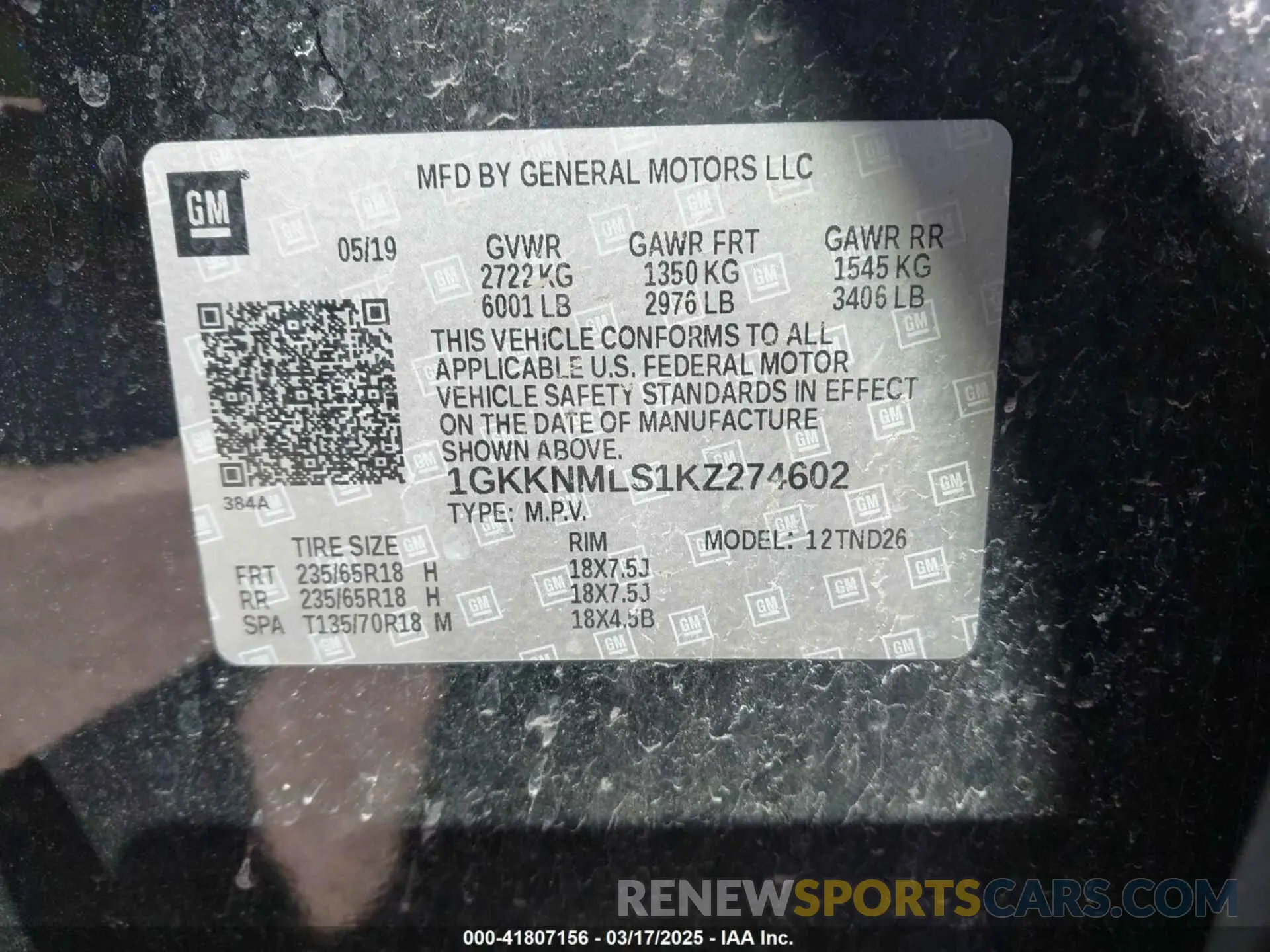 9 Photograph of a damaged car 1GKKNMLS1KZ274602 GMC ACADIA 2019