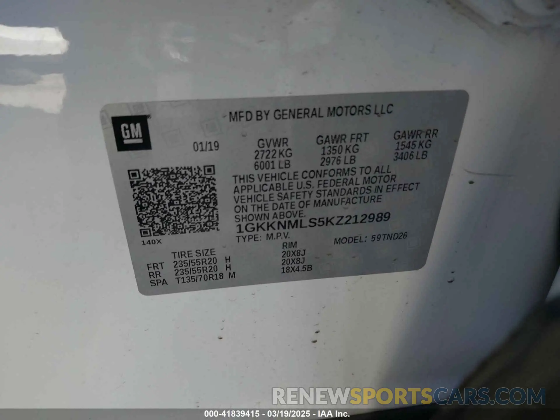 9 Фотография поврежденного автомобиля 1GKKNMLS5KZ212989 GMC ACADIA 2019