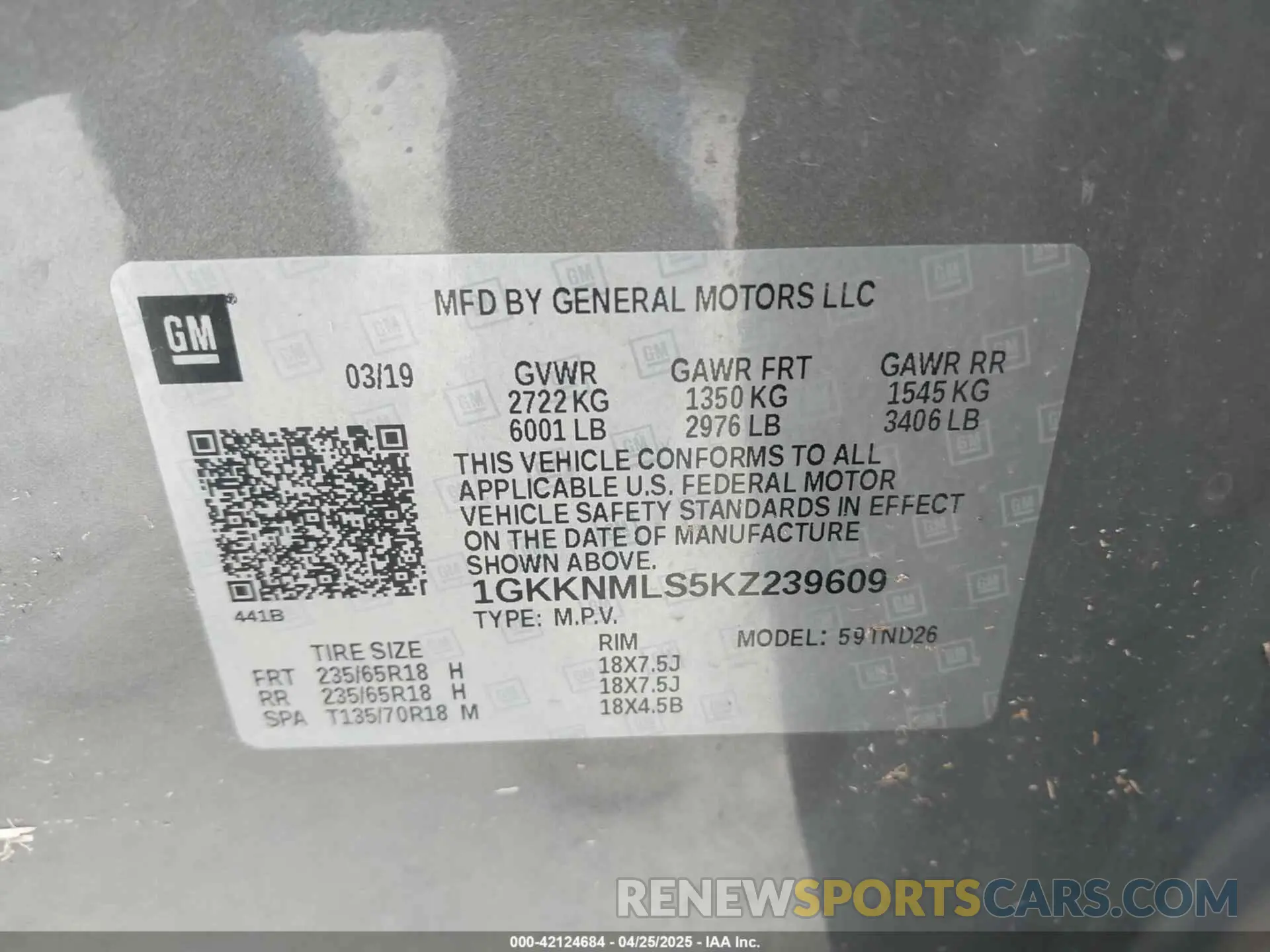 9 Фотография поврежденного автомобиля 1GKKNMLS5KZ239609 GMC ACADIA 2019