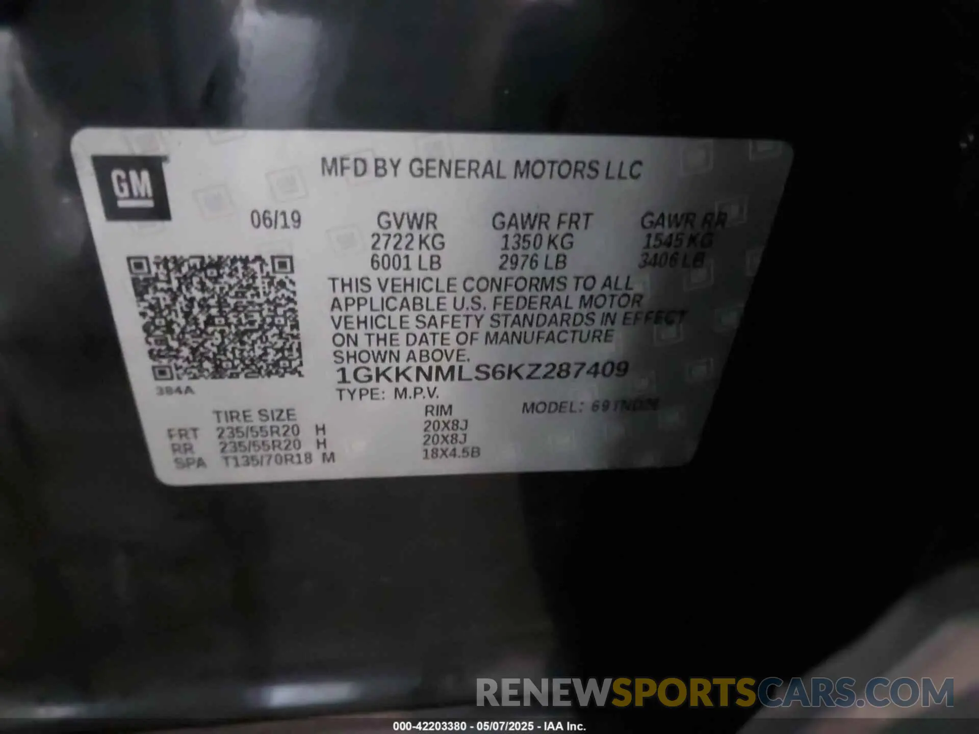 9 Фотография поврежденного автомобиля 1GKKNMLS6KZ287409 GMC ACADIA 2019