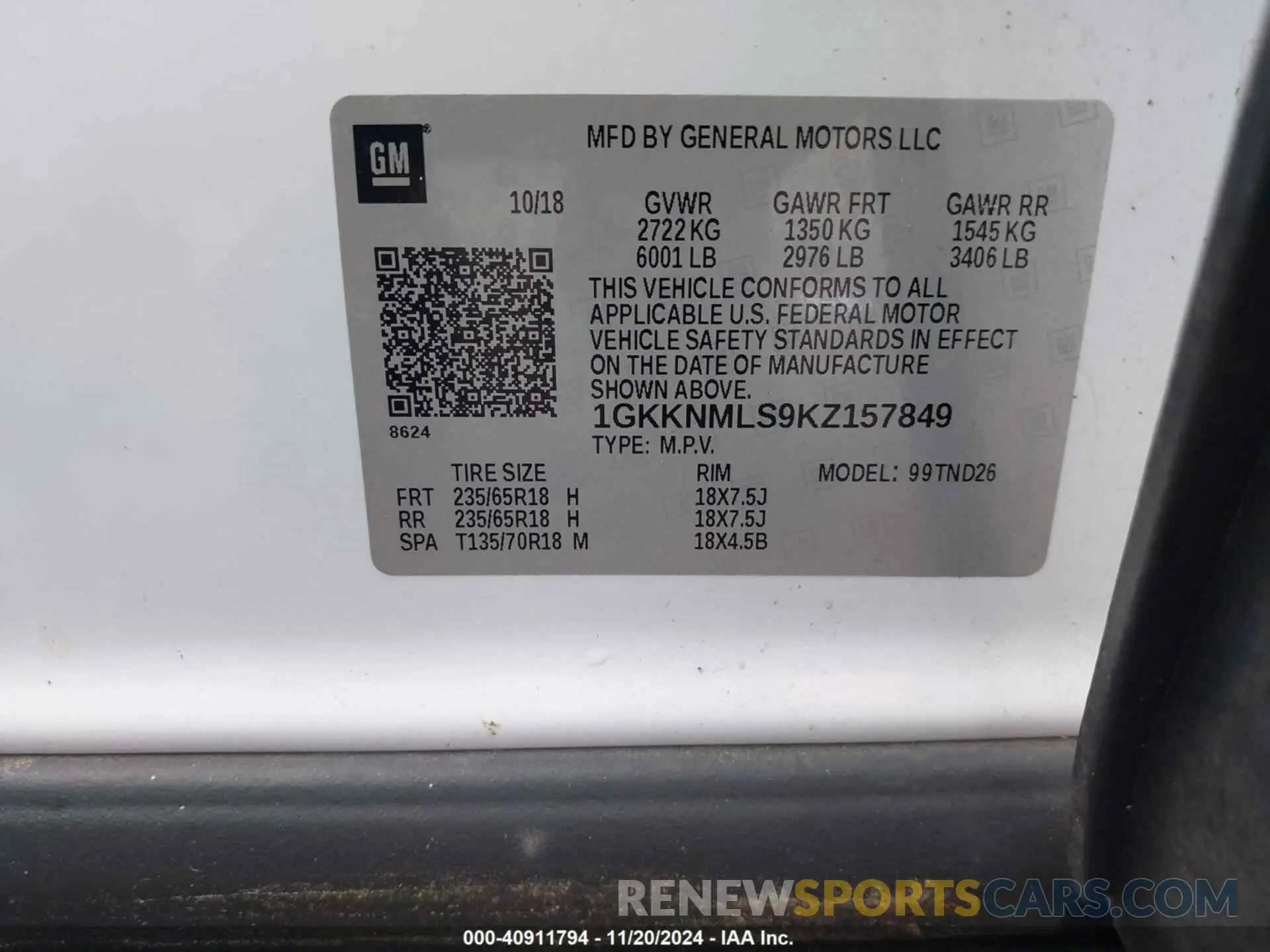 9 Фотография поврежденного автомобиля 1GKKNMLS9KZ157849 GMC ACADIA 2019