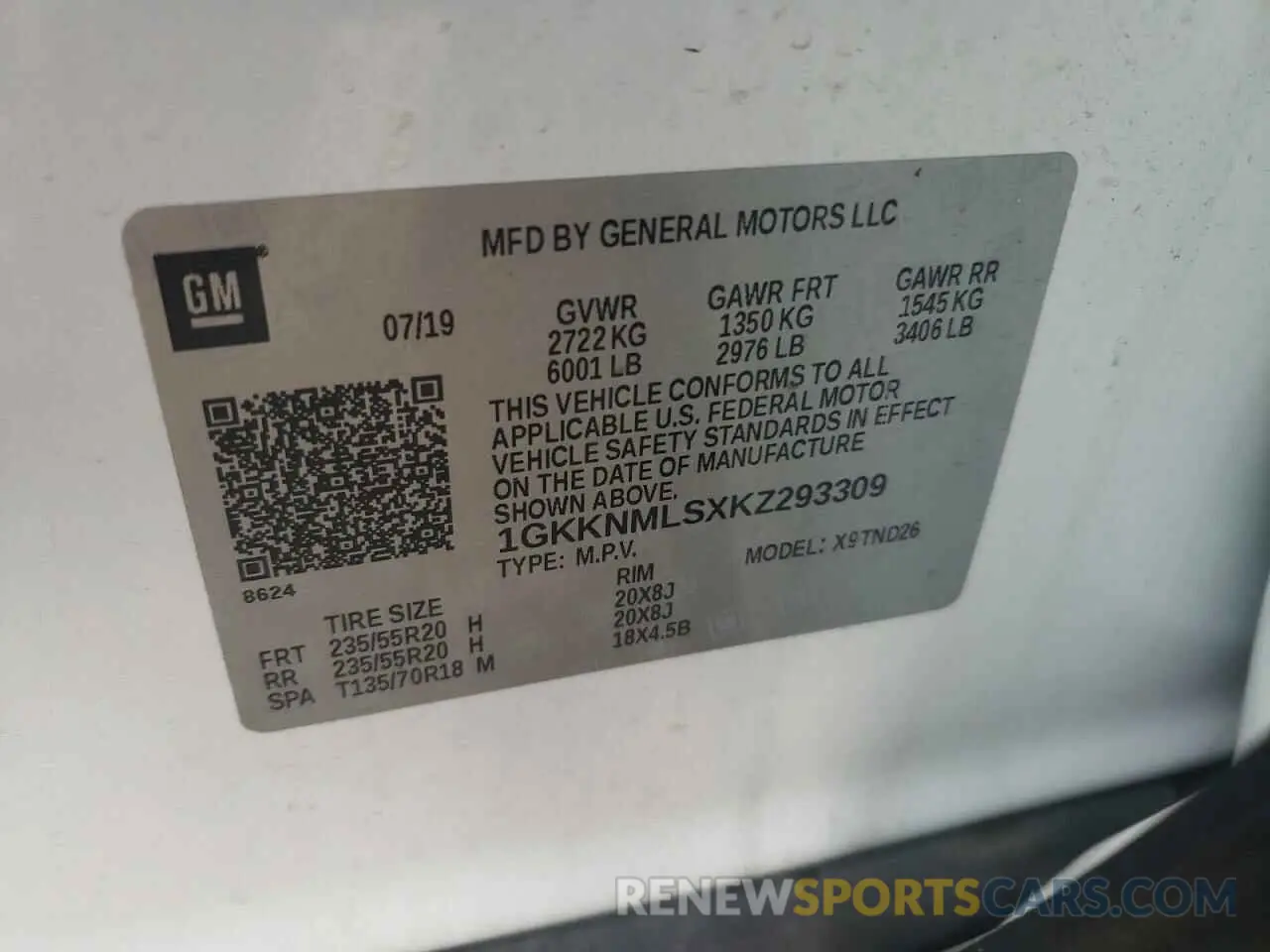 13 Фотография поврежденного автомобиля 1GKKNMLSXKZ293309 GMC ACADIA 2019