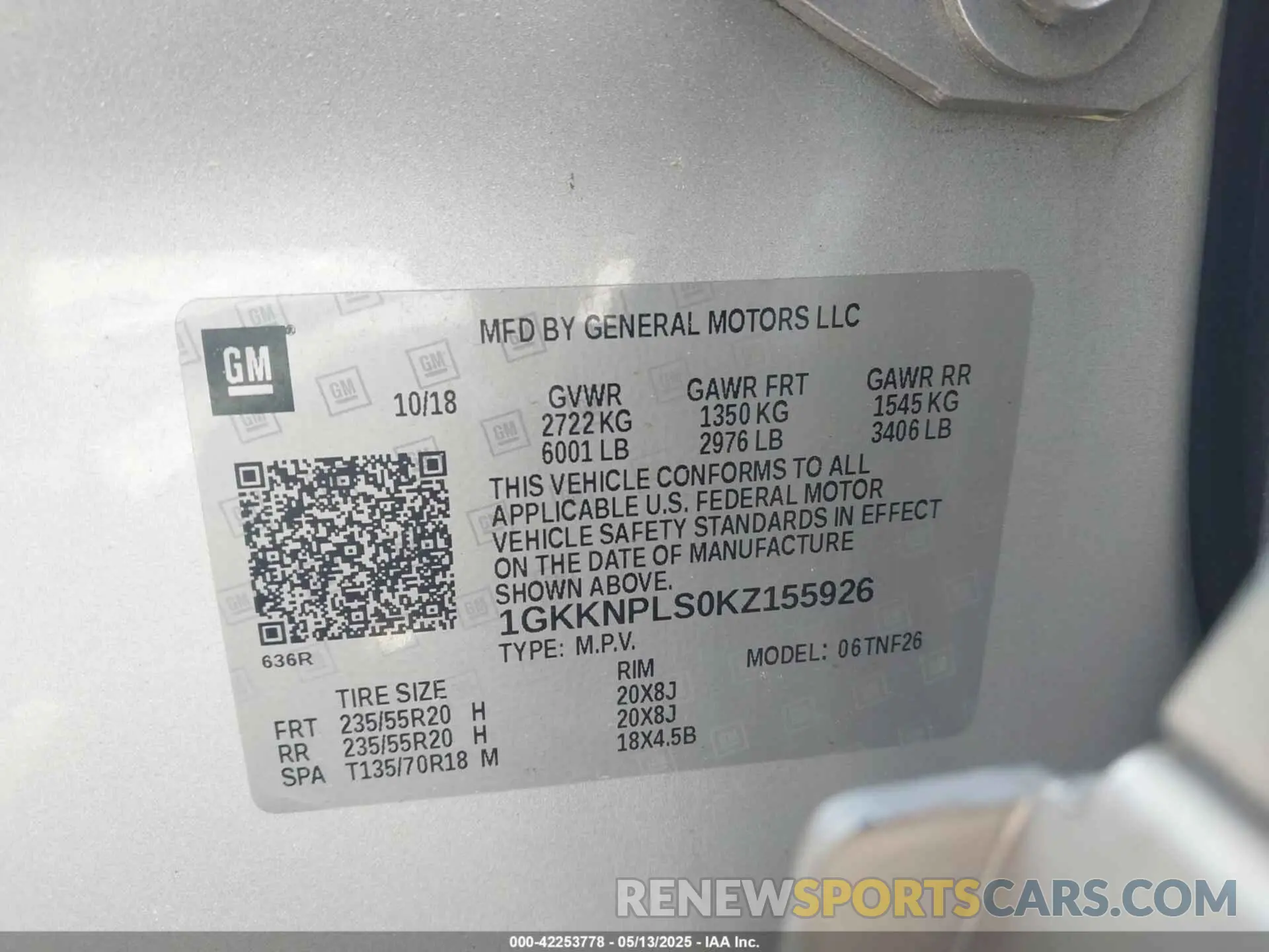 9 Photograph of a damaged car 1GKKNPLS0KZ155926 GMC ACADIA 2019