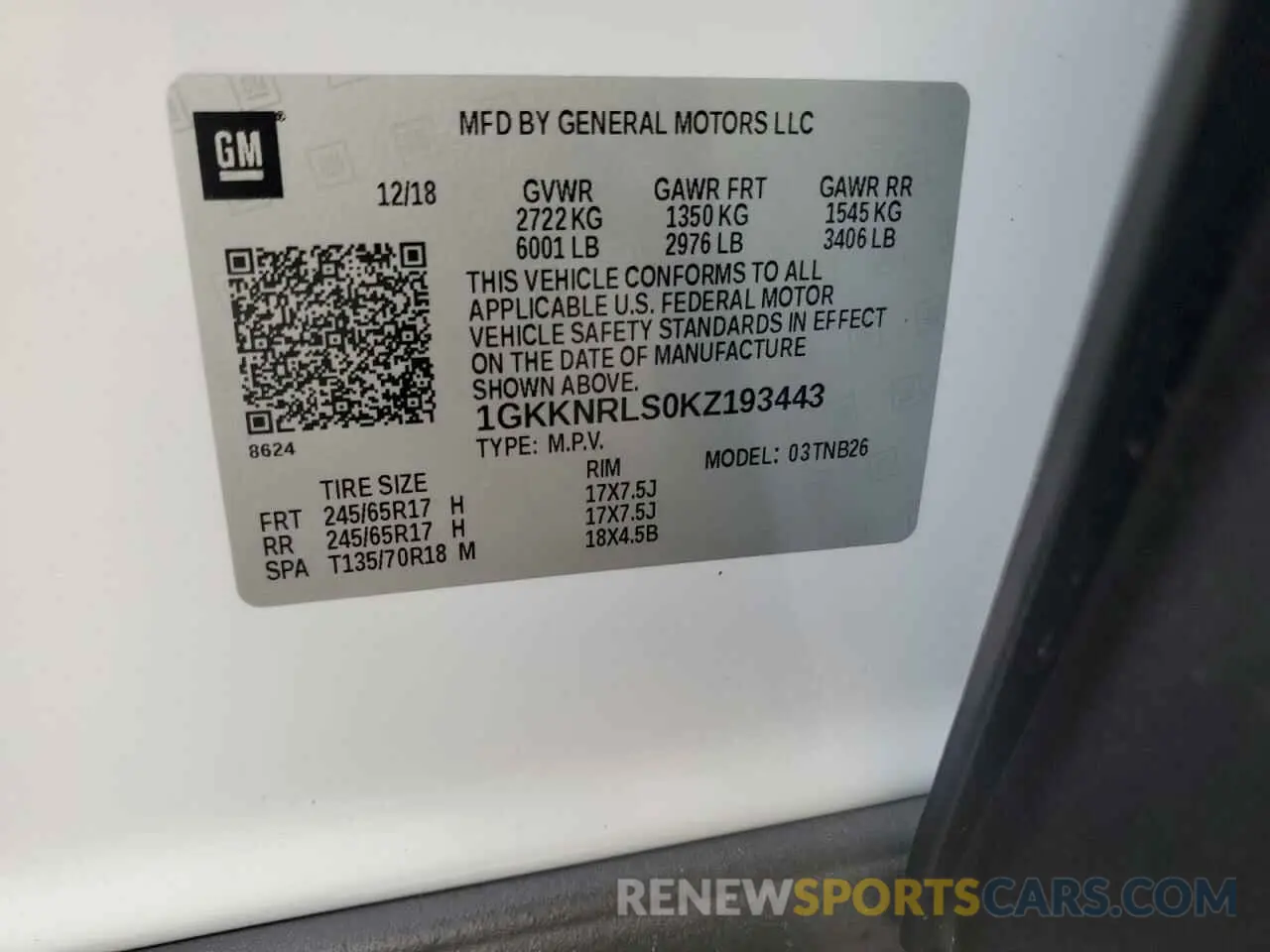 14 Фотография поврежденного автомобиля 1GKKNRLS0KZ193443 GMC ACADIA 2019