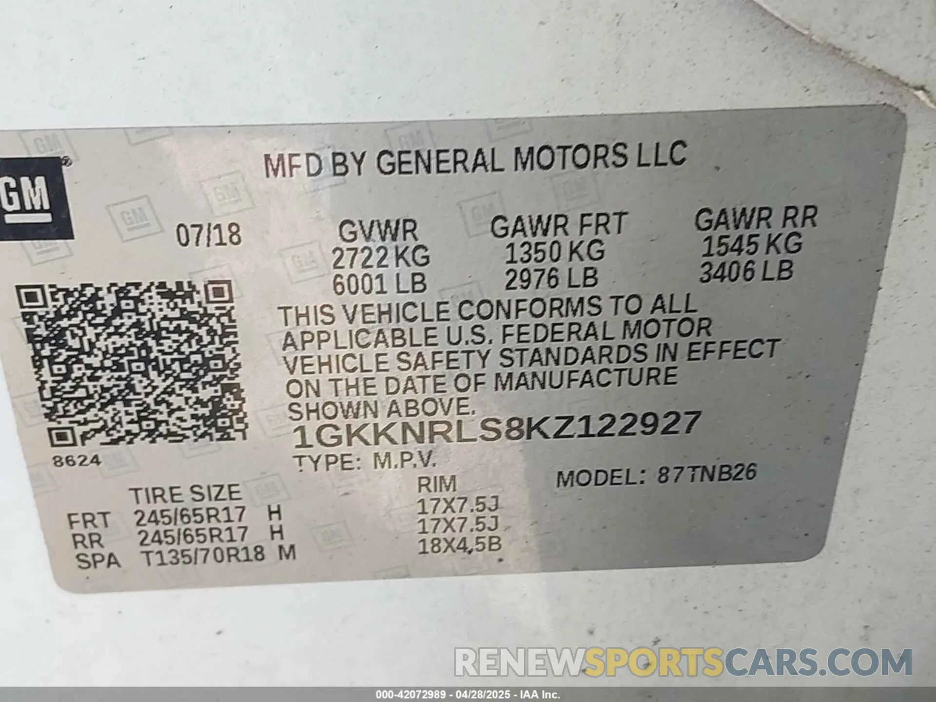 9 Фотография поврежденного автомобиля 1GKKNRLS8KZ122927 GMC ACADIA 2019
