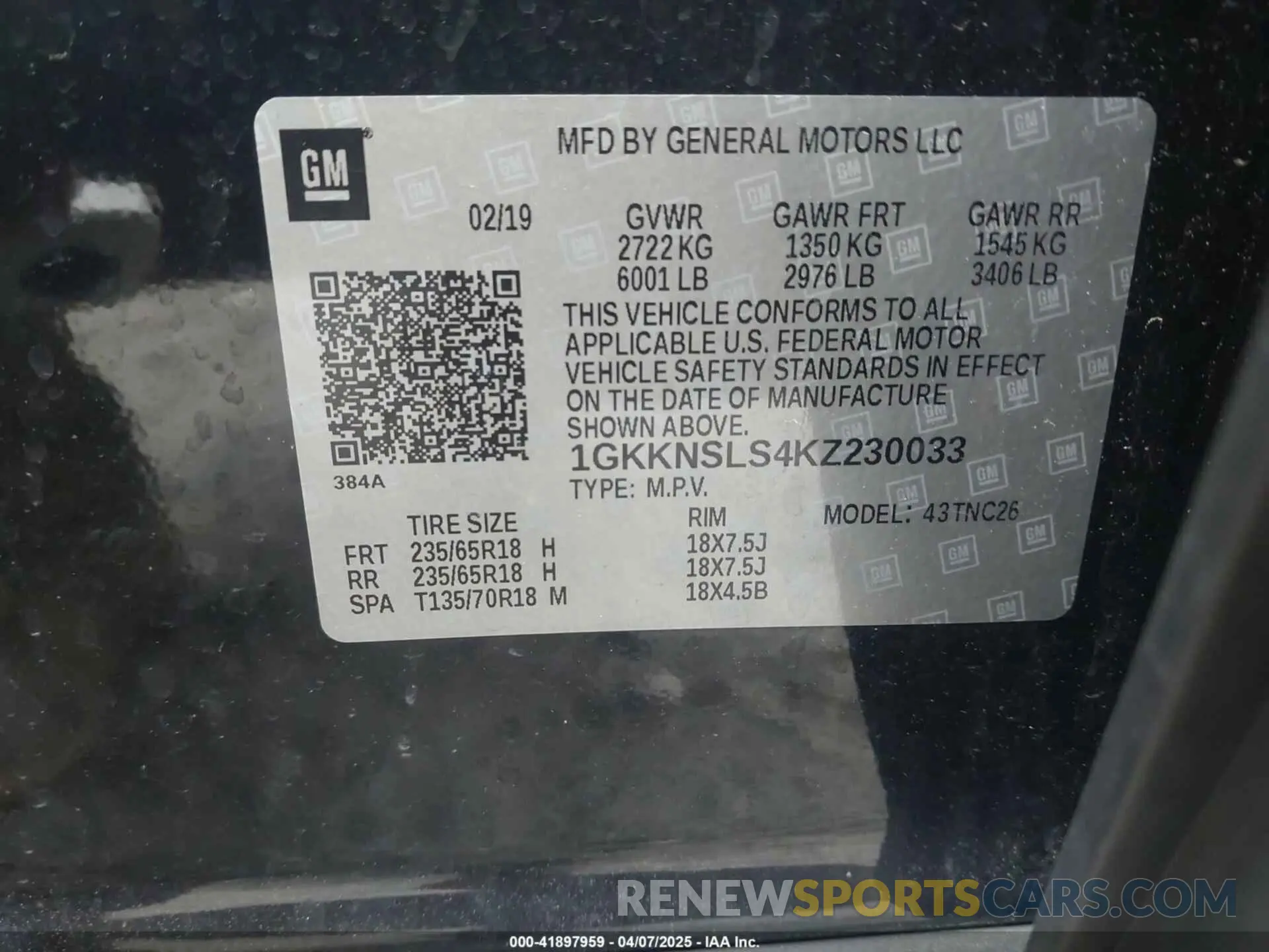 9 Фотография поврежденного автомобиля 1GKKNSLS4KZ230033 GMC ACADIA 2019