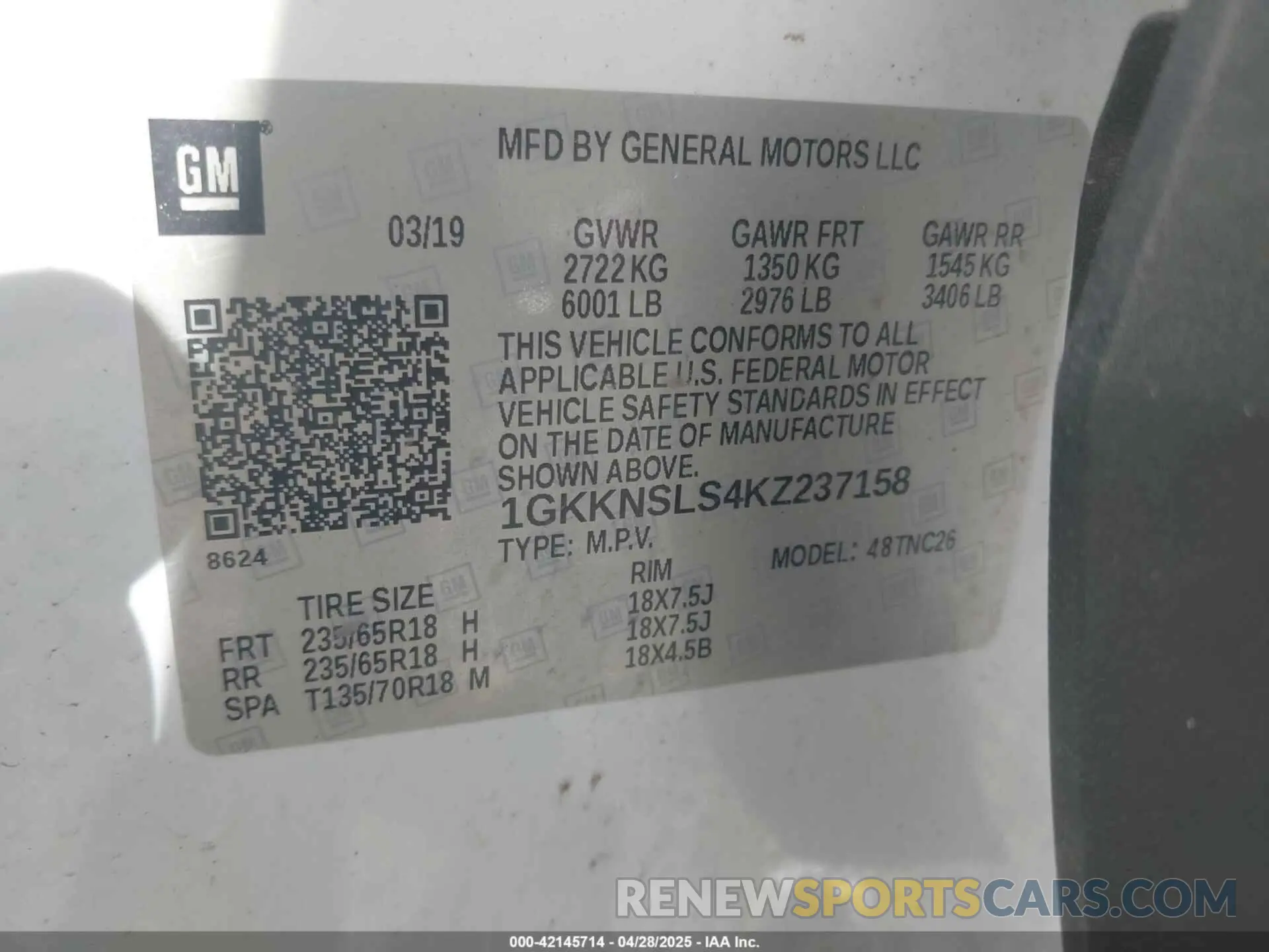 9 Фотография поврежденного автомобиля 1GKKNSLS4KZ237158 GMC ACADIA 2019