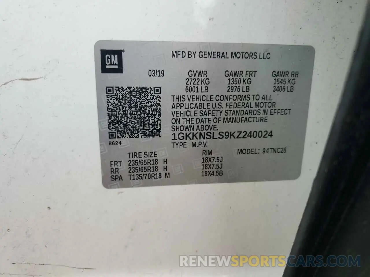 13 Photograph of a damaged car 1GKKNSLS9KZ240024 GMC ACADIA 2019
