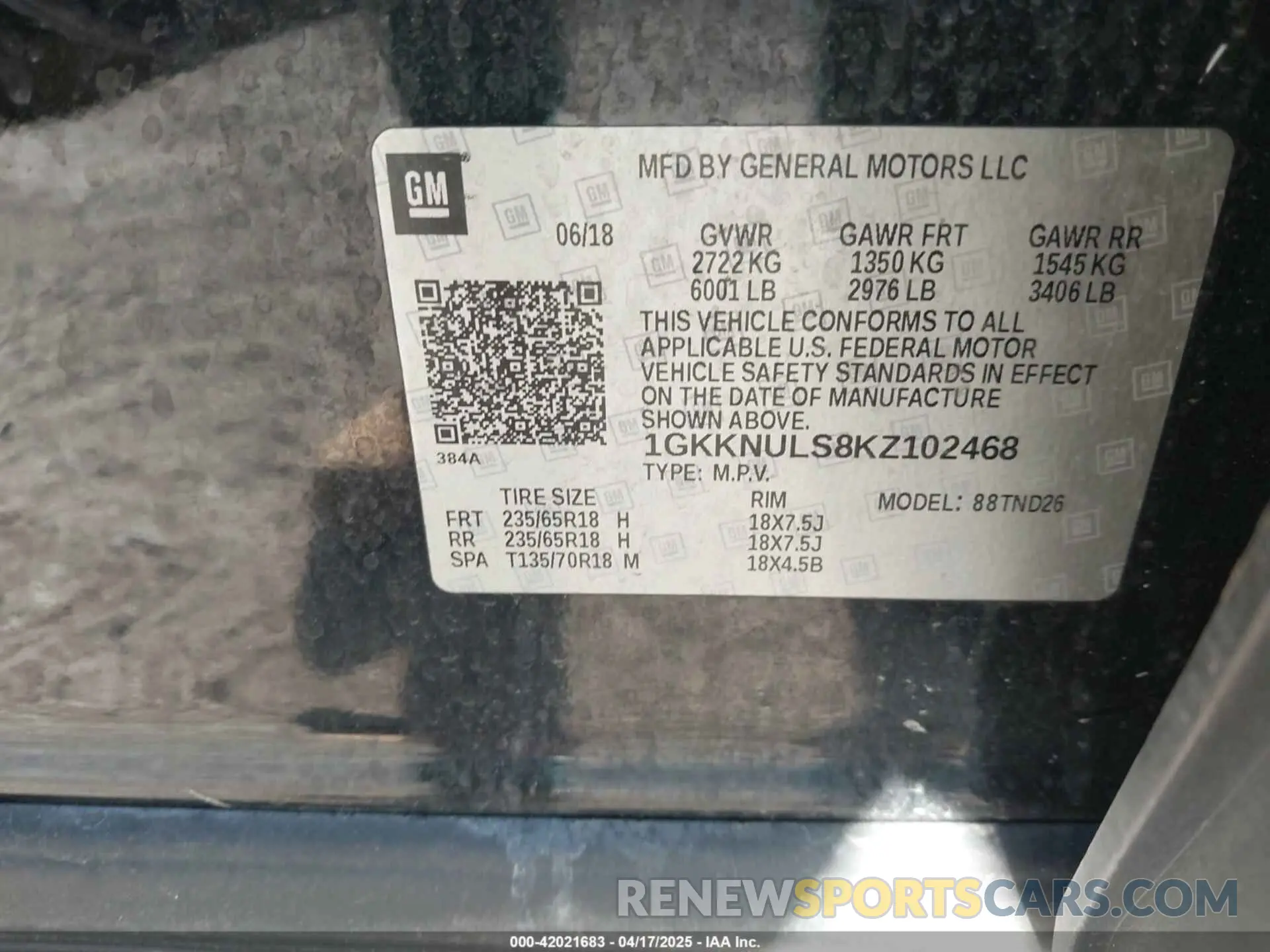9 Фотография поврежденного автомобиля 1GKKNULS8KZ102468 GMC ACADIA 2019