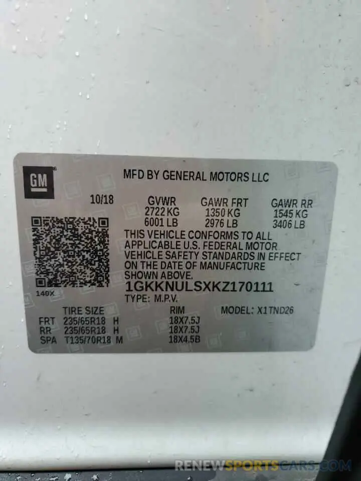 12 Photograph of a damaged car 1GKKNULSXKZ170111 GMC ACADIA 2019