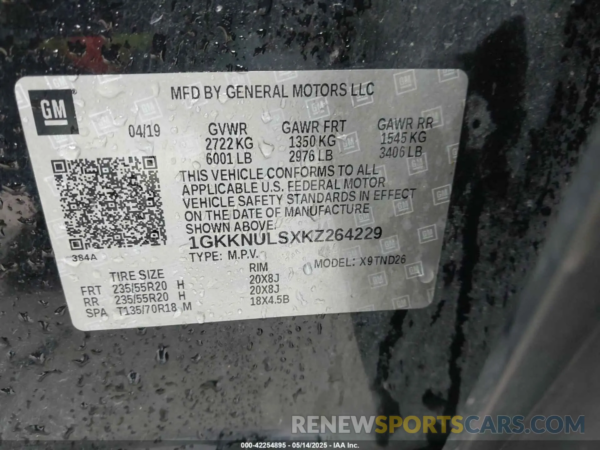 9 Фотография поврежденного автомобиля 1GKKNULSXKZ264229 GMC ACADIA 2019