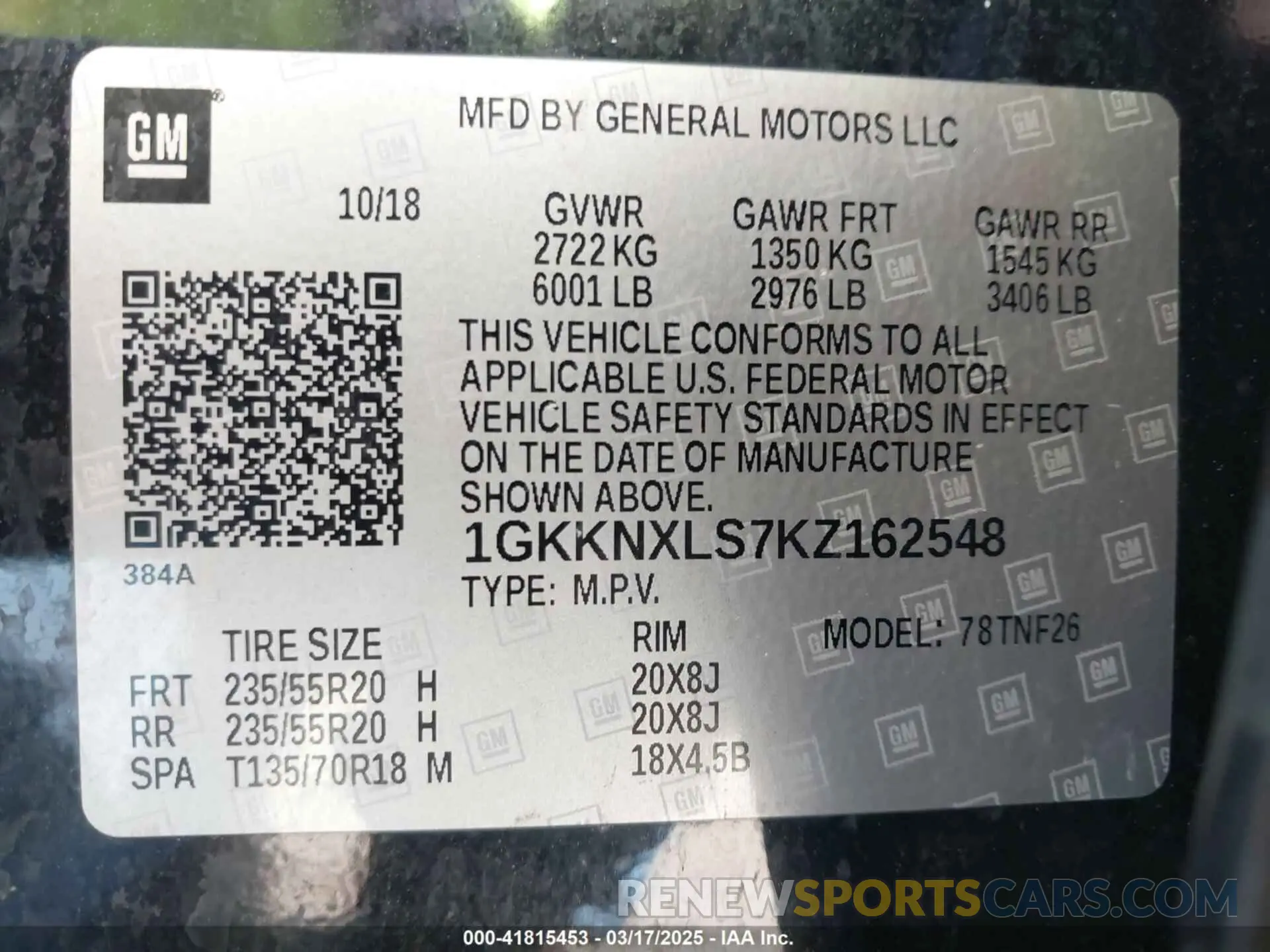 9 Photograph of a damaged car 1GKKNXLS7KZ162548 GMC ACADIA 2019
