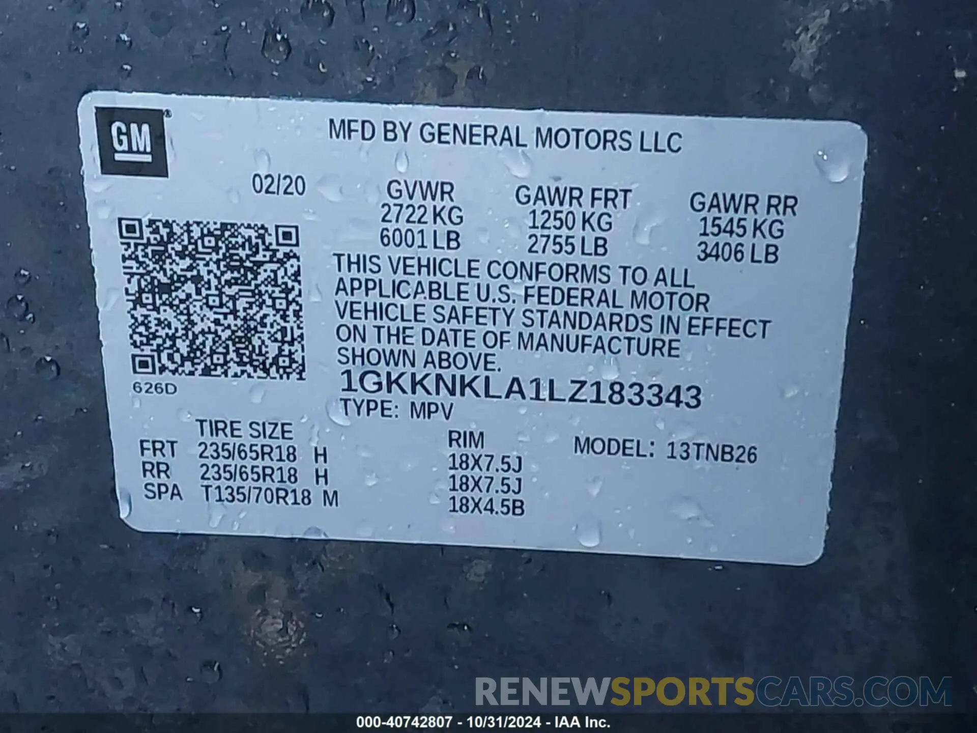 9 Фотография поврежденного автомобиля 1GKKNKLA1LZ183343 GMC ACADIA 2020