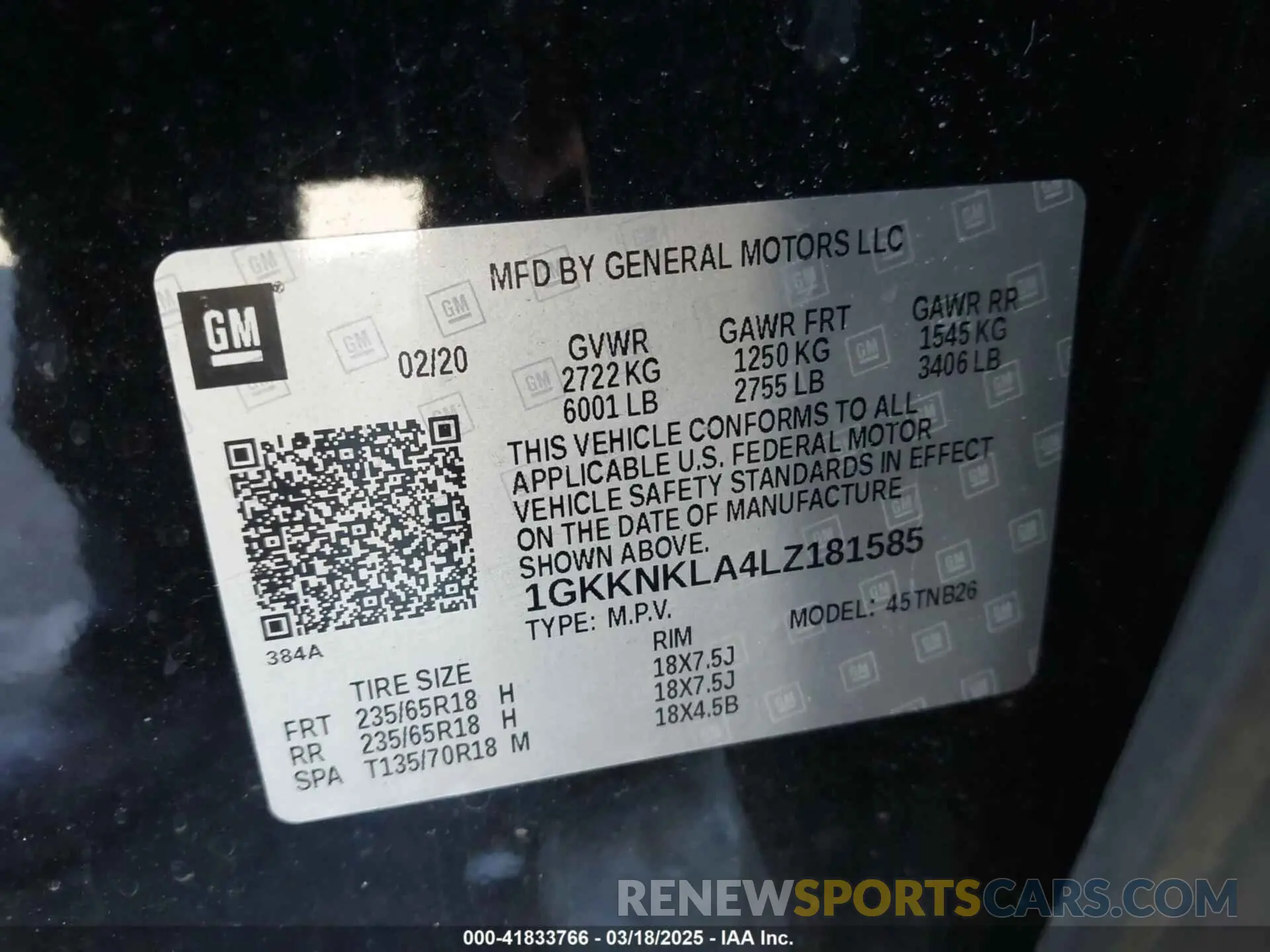 9 Фотография поврежденного автомобиля 1GKKNKLA4LZ181585 GMC ACADIA 2020