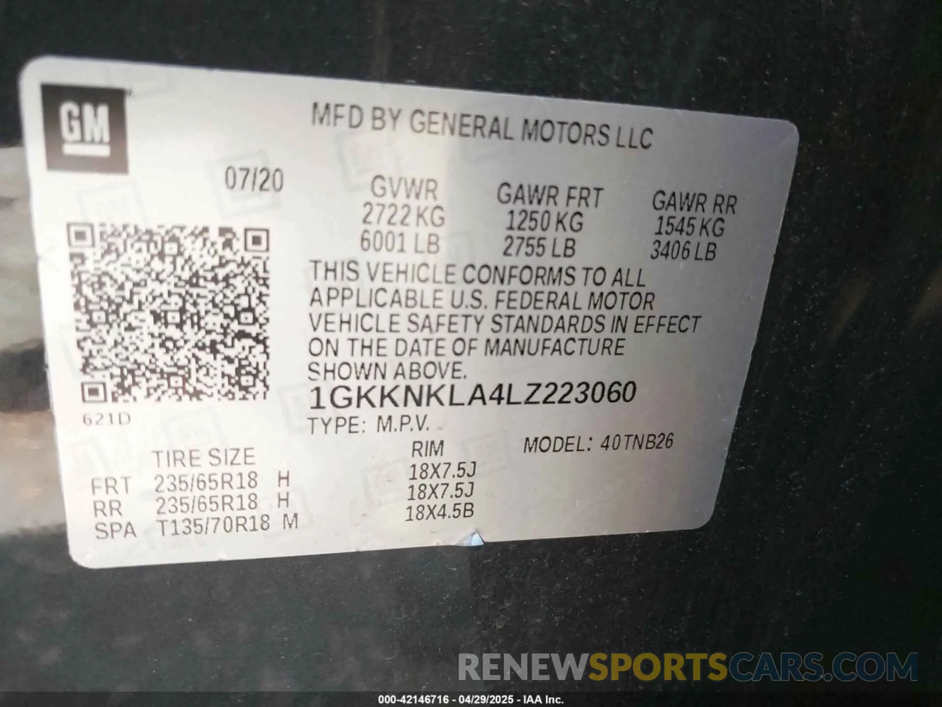 9 Фотография поврежденного автомобиля 1GKKNKLA4LZ223060 GMC ACADIA 2020