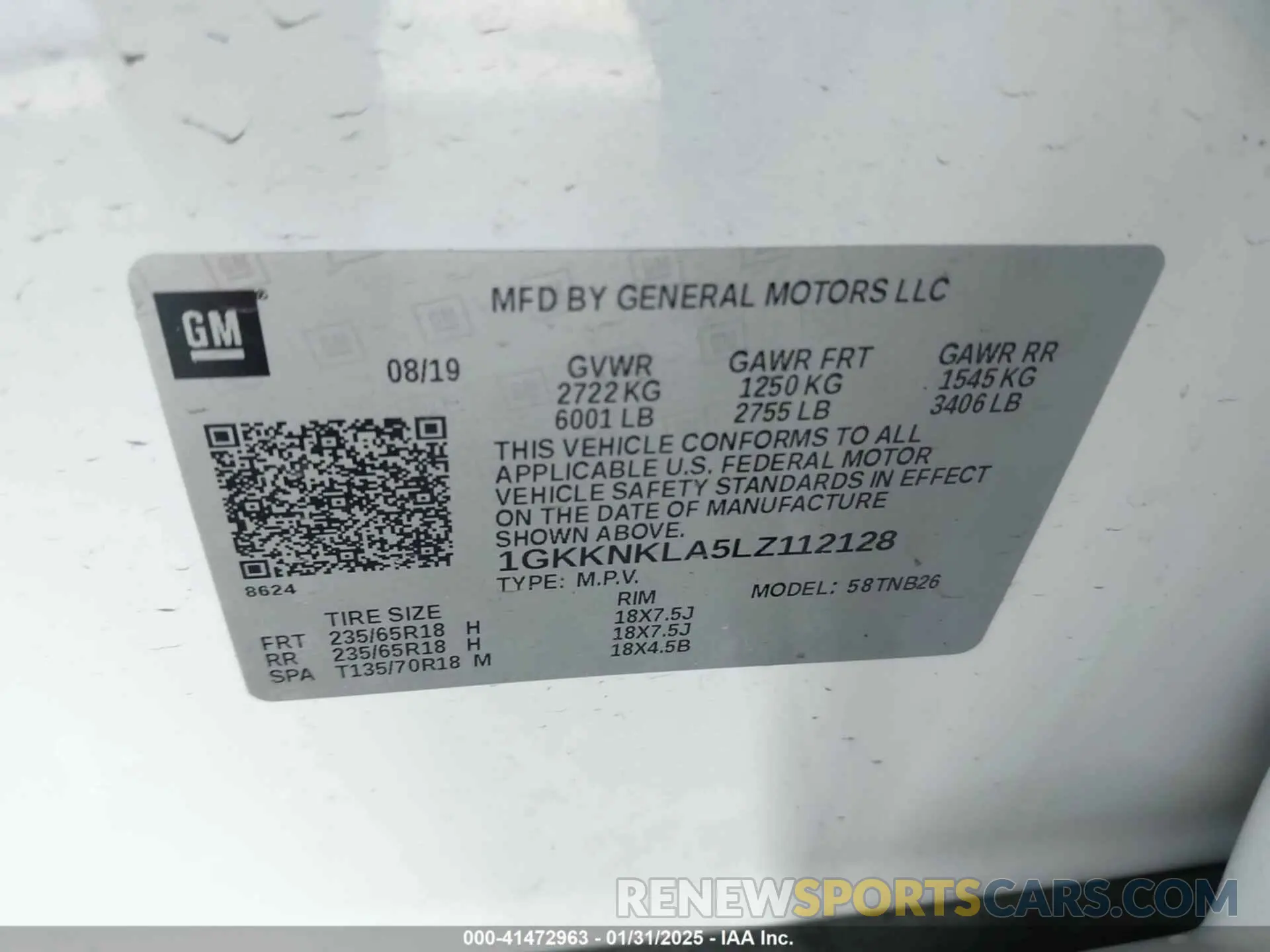 9 Photograph of a damaged car 1GKKNKLA5LZ112128 GMC ACADIA 2020