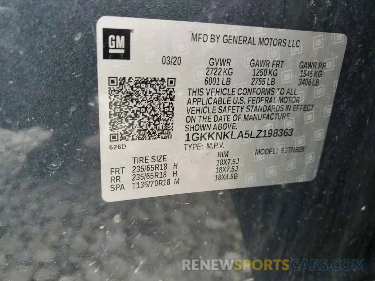 13 Photograph of a damaged car 1GKKNKLA5LZ198363 GMC ACADIA 2020