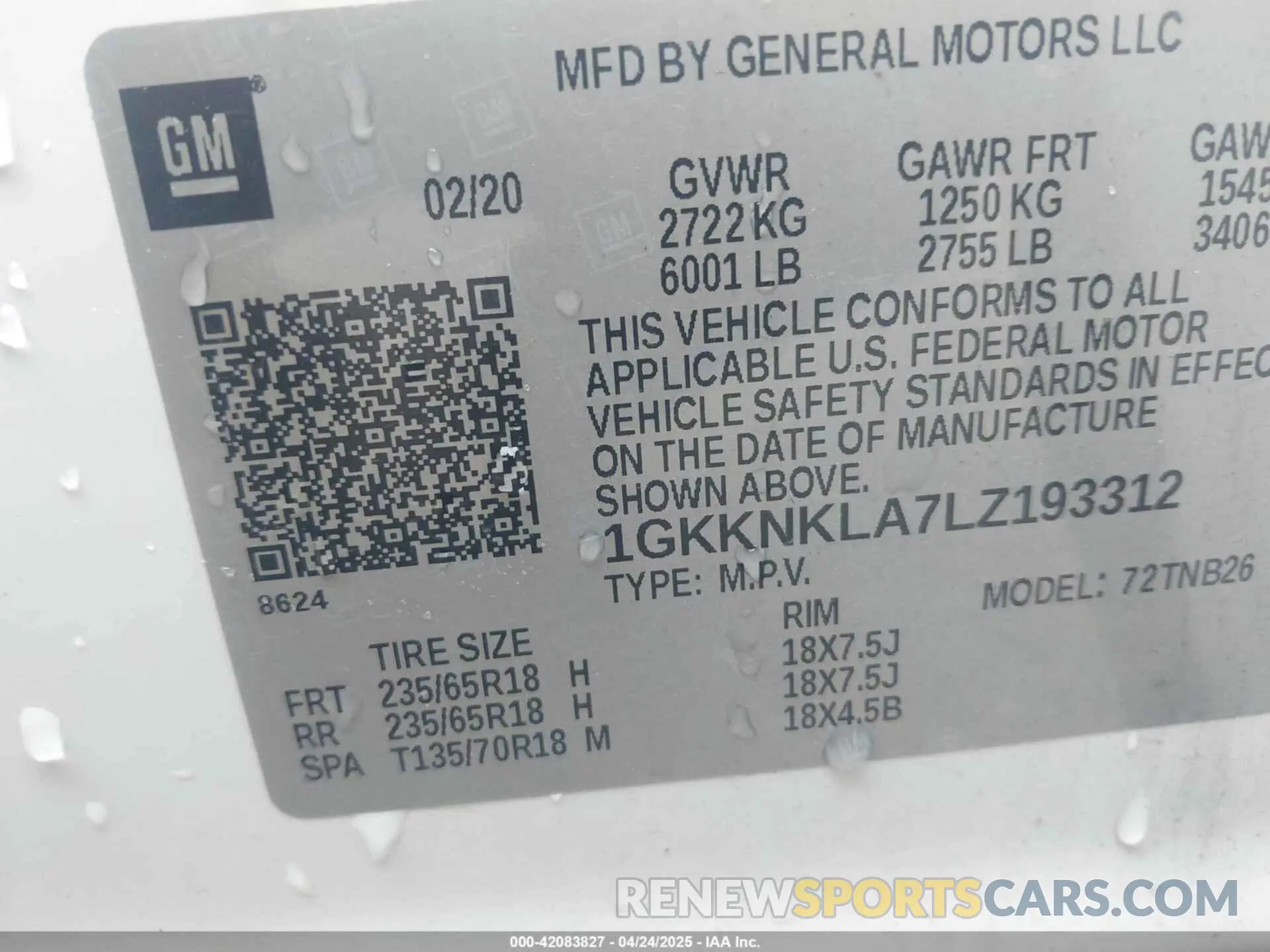 9 Фотография поврежденного автомобиля 1GKKNKLA7LZ193312 GMC ACADIA 2020