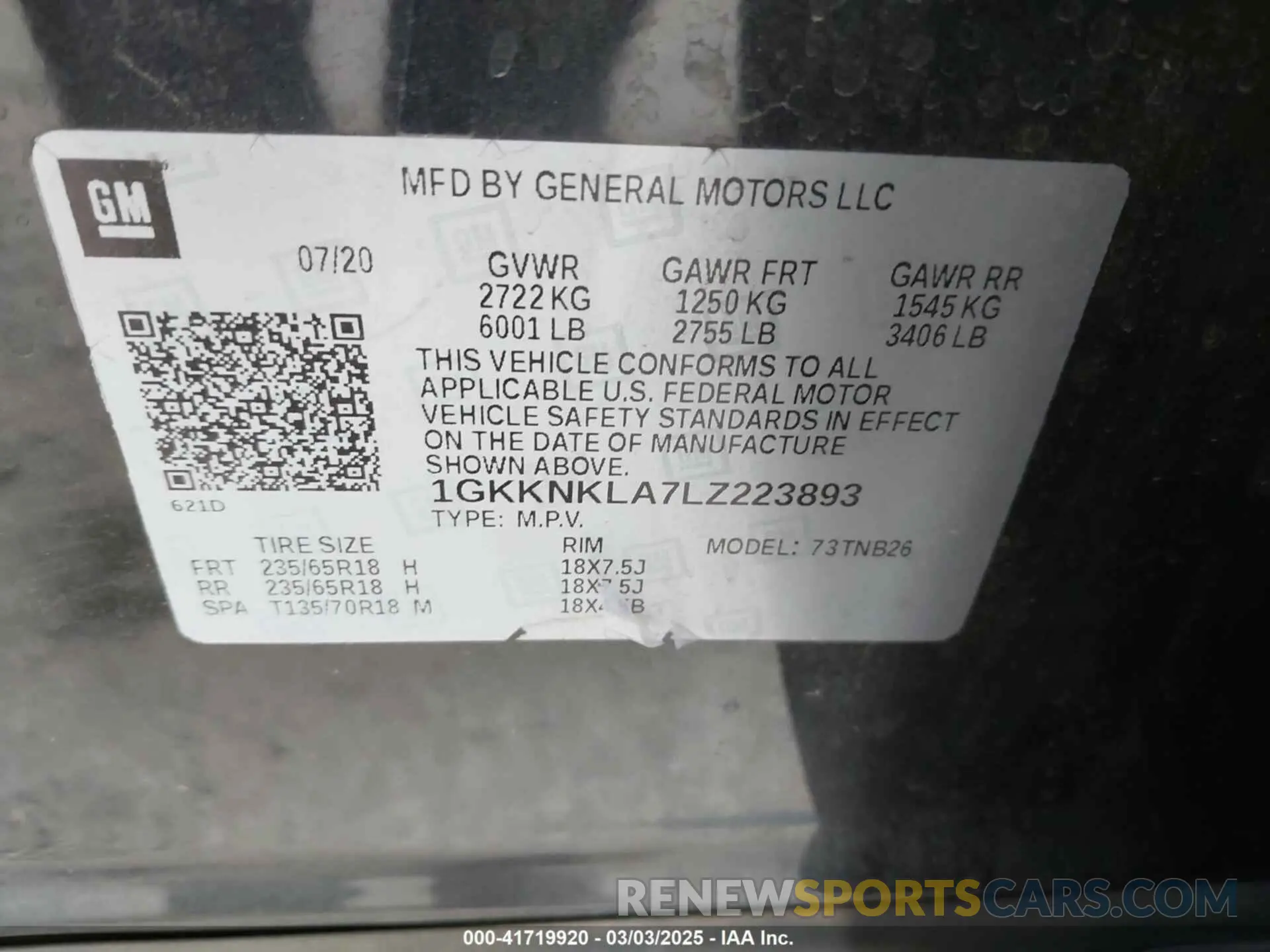 9 Photograph of a damaged car 1GKKNKLA7LZ223893 GMC ACADIA 2020