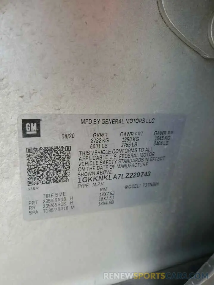 13 Фотография поврежденного автомобиля 1GKKNKLA7LZ229743 GMC ACADIA 2020