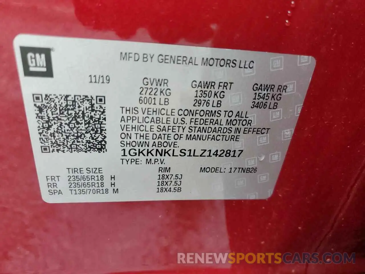 14 Photograph of a damaged car 1GKKNKLS1LZ142817 GMC ACADIA 2020