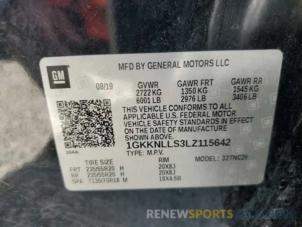 13 Photograph of a damaged car 1GKKNLLS3LZ115642 GMC ACADIA 2020