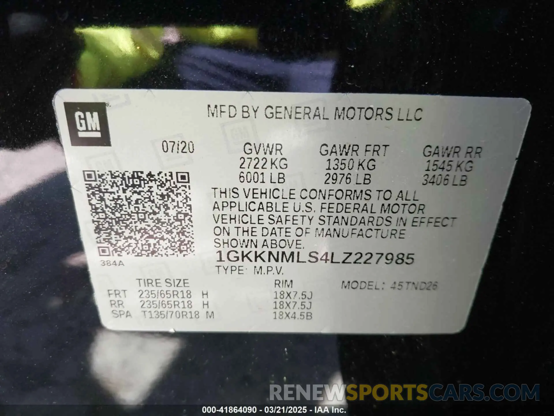 9 Фотография поврежденного автомобиля 1GKKNMLS4LZ227985 GMC ACADIA 2020