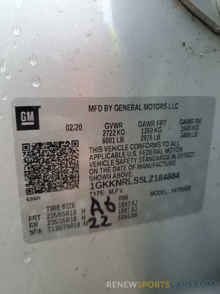 13 Фотография поврежденного автомобиля 1GKKNRLS5LZ184884 GMC ACADIA 2020