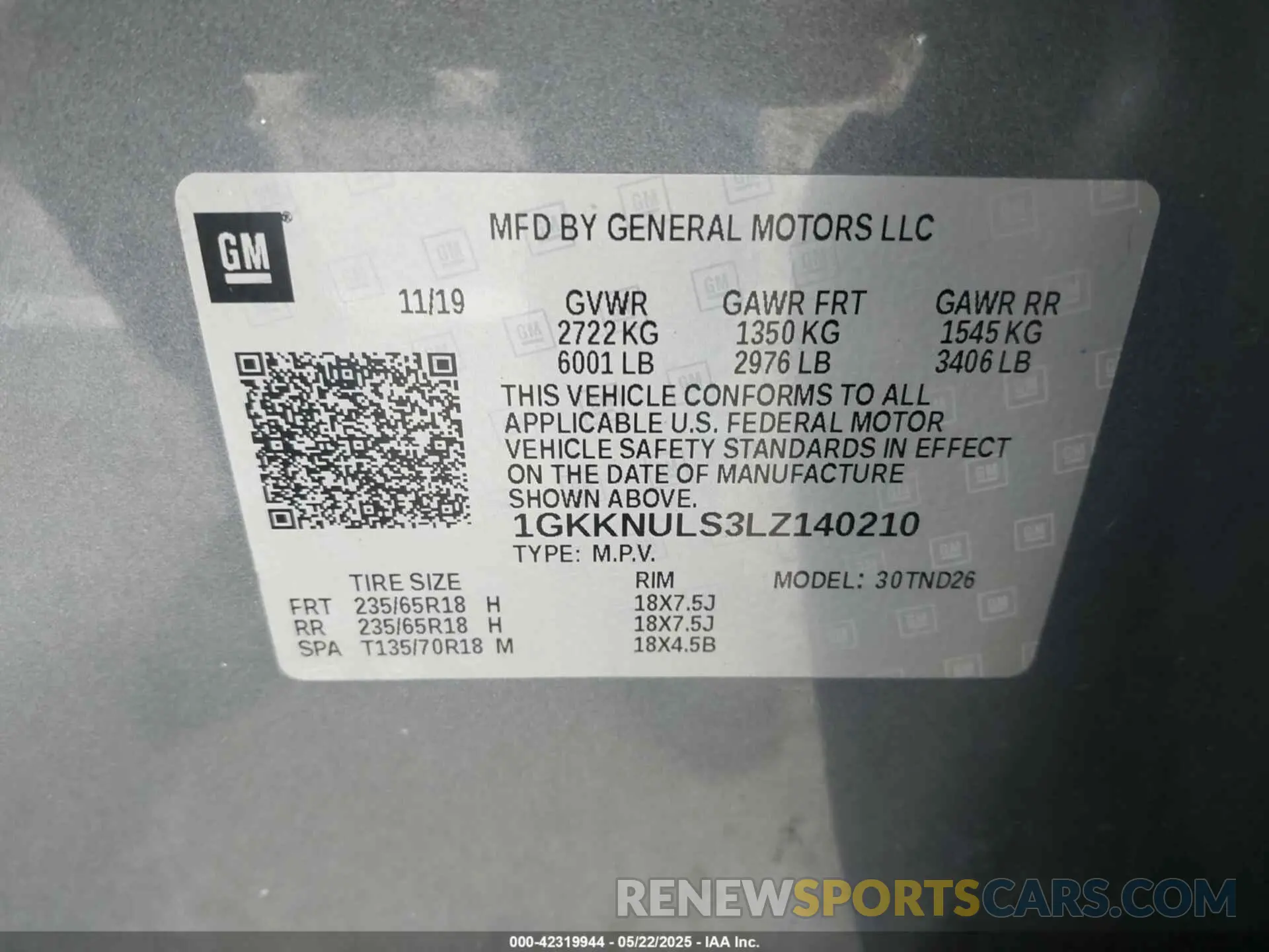 9 Photograph of a damaged car 1GKKNULS3LZ140210 GMC ACADIA 2020