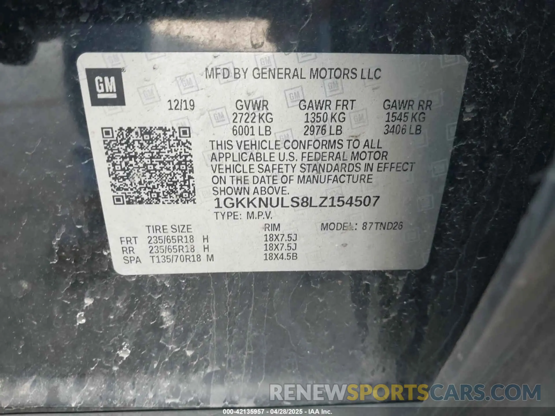 9 Фотография поврежденного автомобиля 1GKKNULS8LZ154507 GMC ACADIA 2020