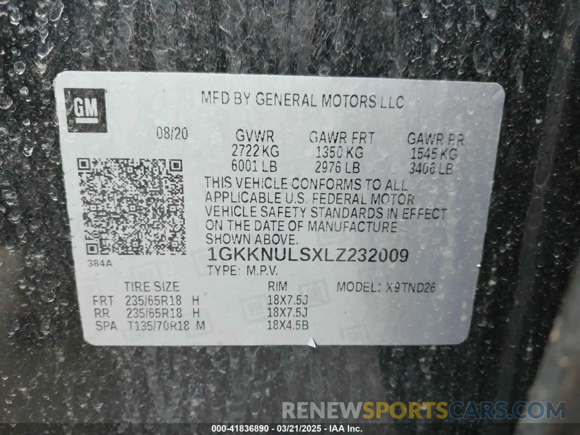 9 Фотография поврежденного автомобиля 1GKKNULSXLZ232009 GMC ACADIA 2020