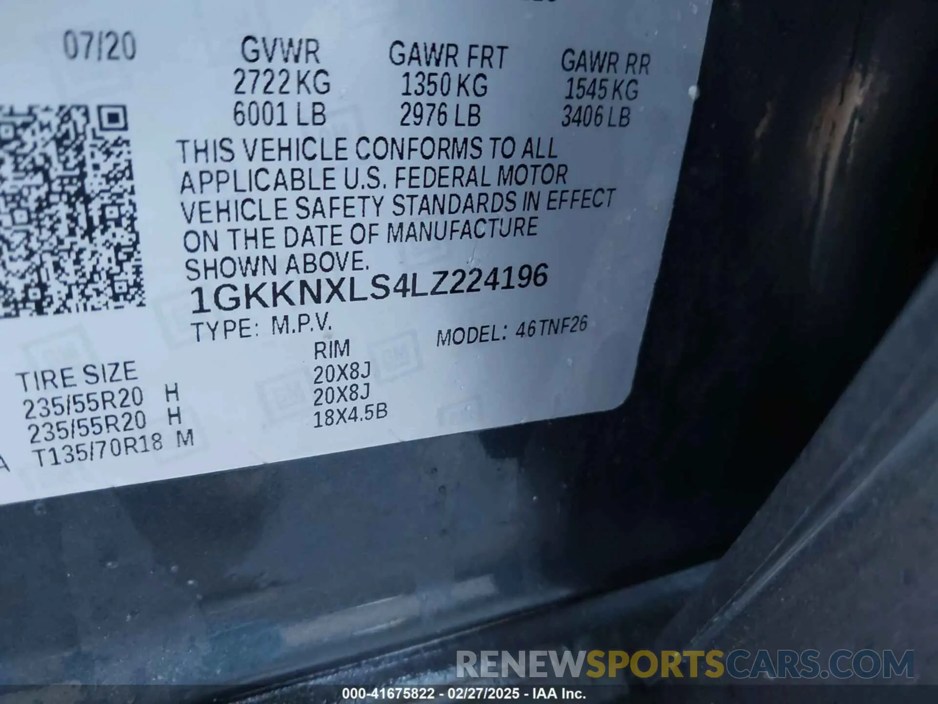 9 Photograph of a damaged car 1GKKNXLS4LZ224196 GMC ACADIA 2020